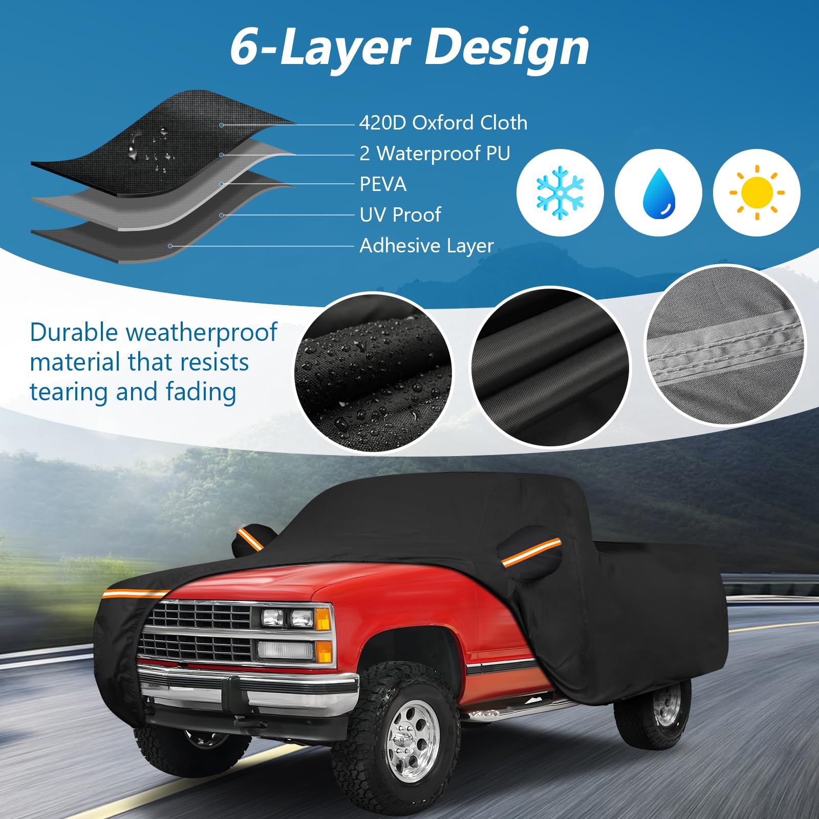 Car Cover For Chevrolet C/K 1500/2500/3500 1988-1999, Waterproof 210D Oxford Cloth And Cotton Cover Outdoor Full Car Covers With