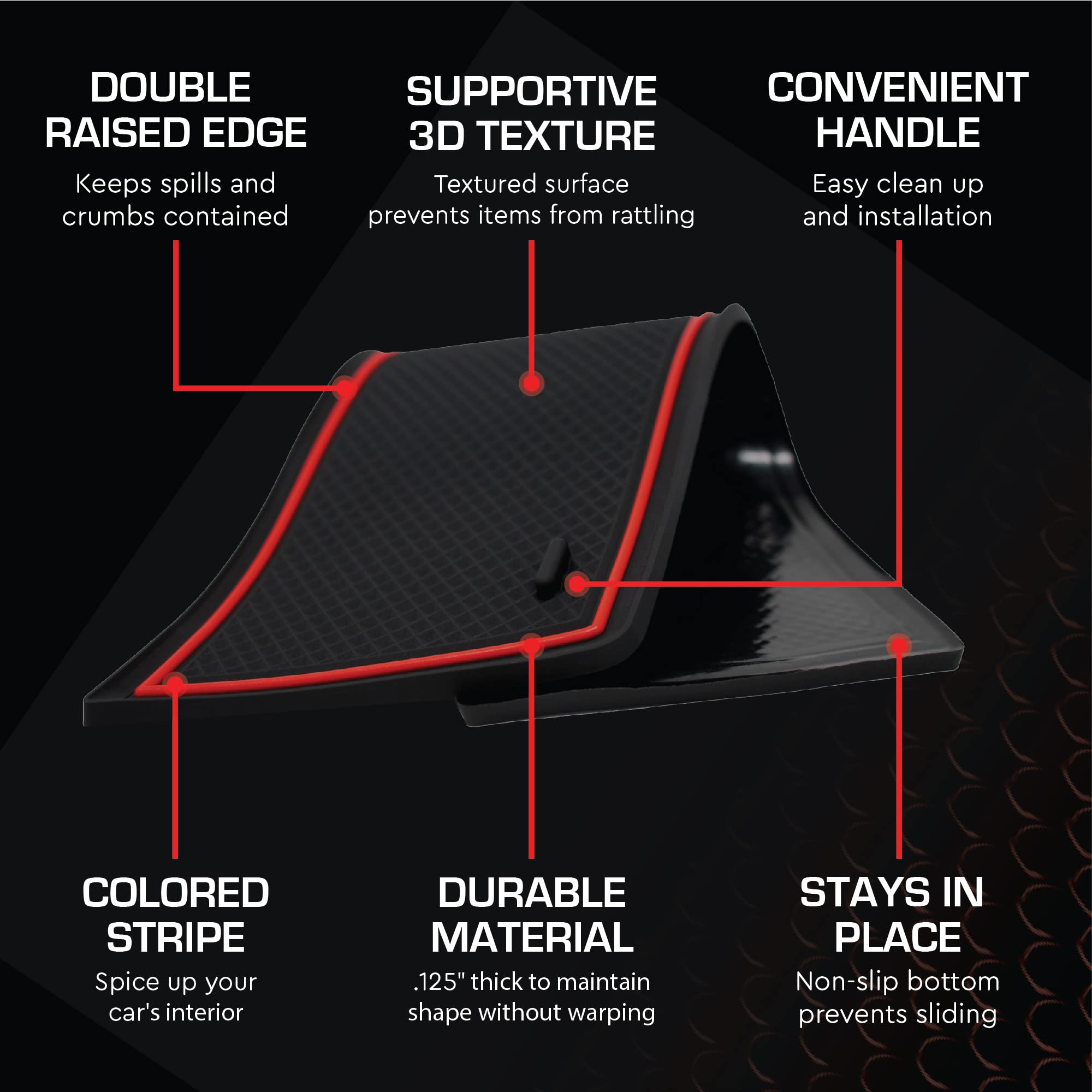 CupHolderHero fits Toyota Tacoma Accessories 2016-2023 Premium Custom Interior Non-Slip Anti Dust Cup Holder Inserts, Center Console Liner Mats, Door Pocket Liners 19pc Set (Double Cab) (Red Trim)