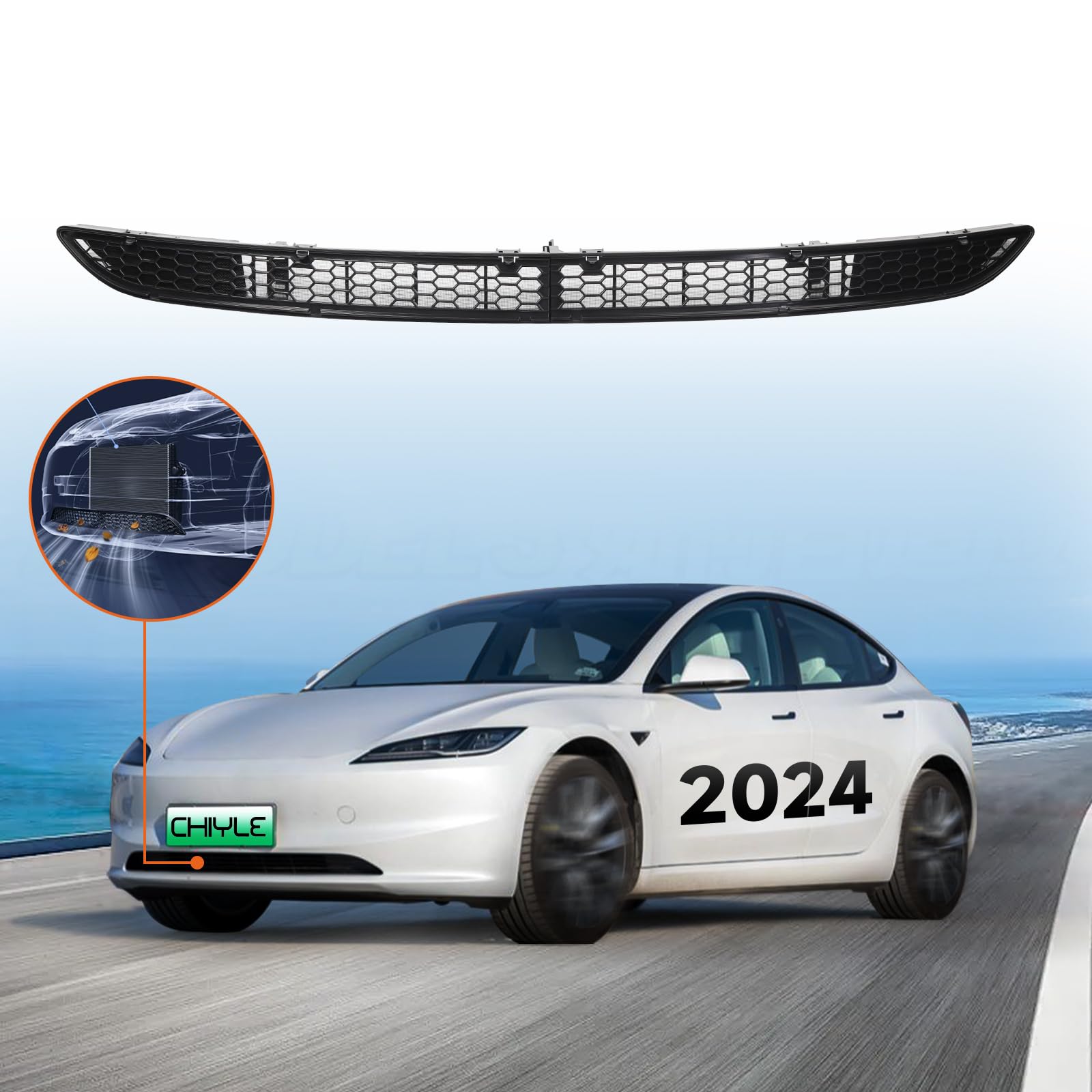 CHIYLE Tesla Model 3 2024 2025 Highland Front Grill Mesh Grille Grid Inserts [Upgrade Design],Air Inlet Vent Grille Cover Replac