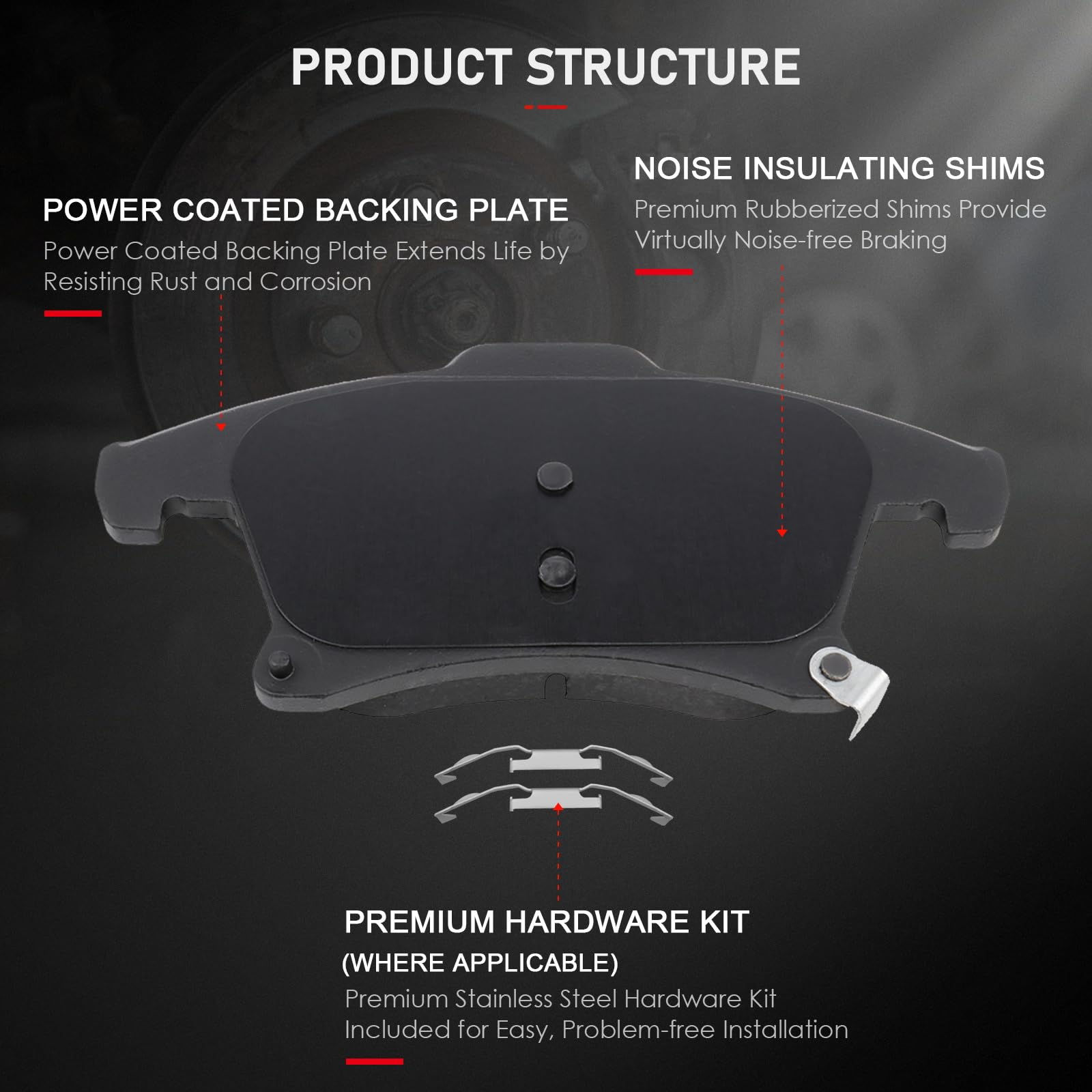 Cciyu D1653 Front Ceramic Brake Pads Kits 4Pcs Fit For 2013-2019 For Ford Fusion,2013-2019 For Lincoln Mkz