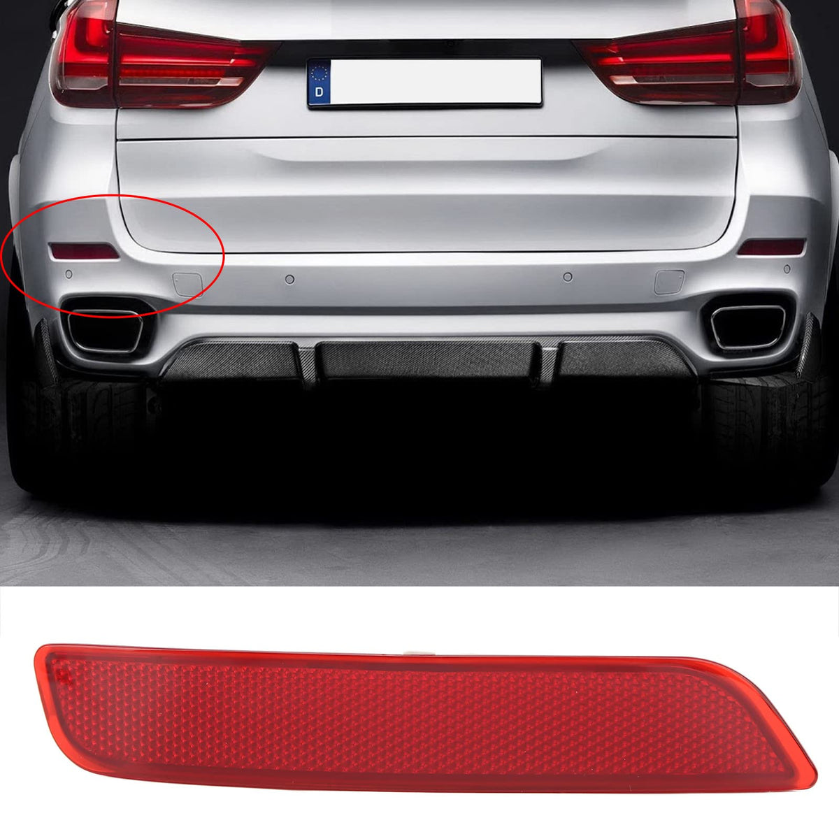 Rear Left Bumper Reflector, Left Rear Bumper Reflector, Tail Bumper Reflector, 63147847591 7847591 Compatible With X5 F15 2013-2018