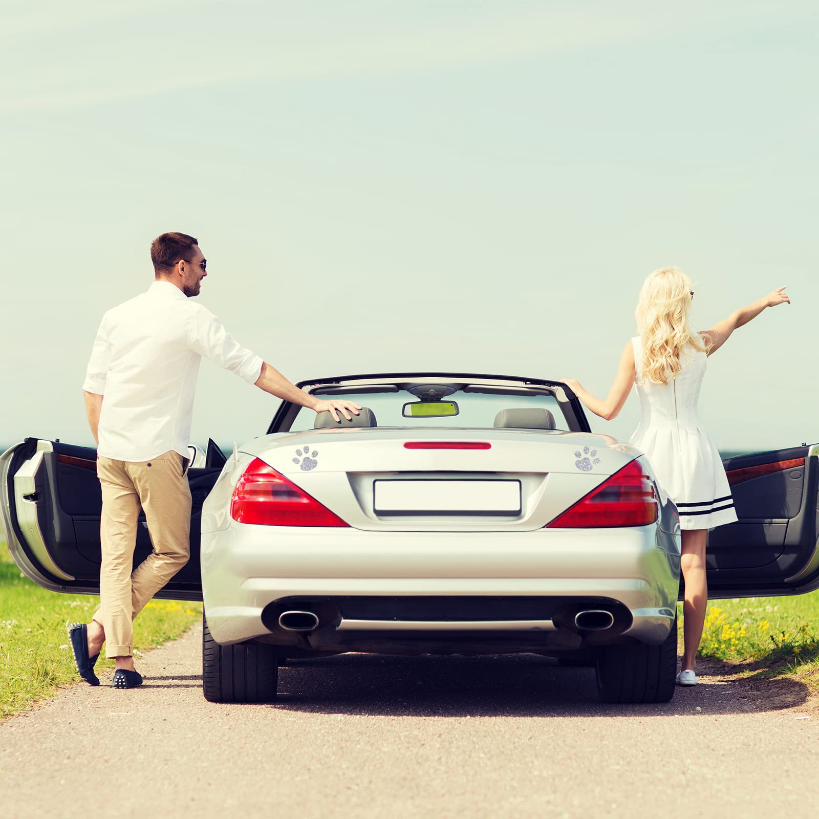 Lzlrun 4Pieces Crystal Car Sticker For Window, Bling Rhinestone Sticker Bling Dog Paw Footprint Sticker Decal Auto Car Emblem Decal Decoration