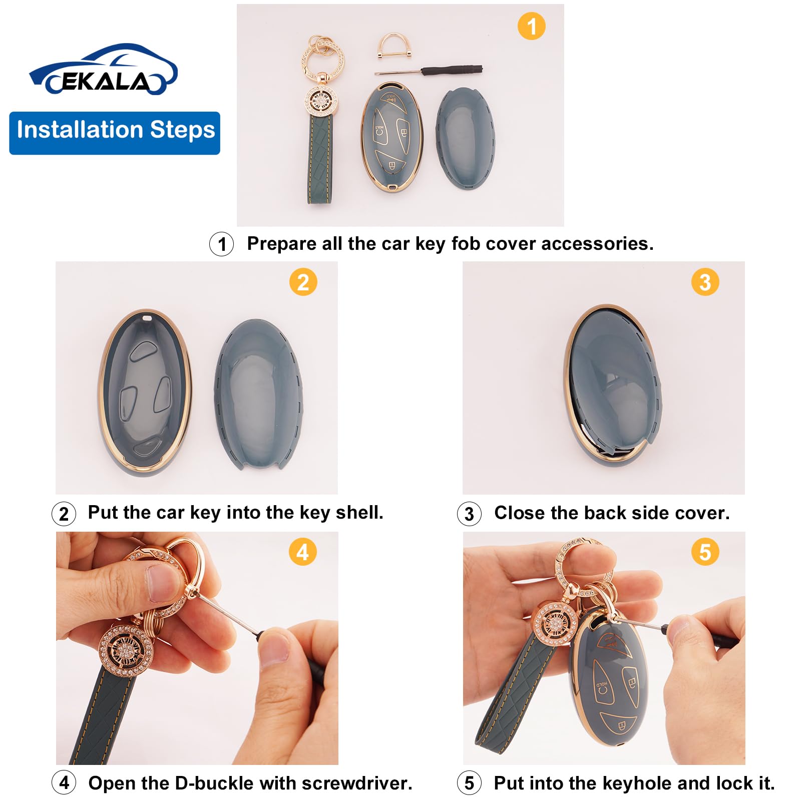 EKALA for Hyundai Ioniq 6 Grandeur GN7 KONA 5-Button Key Fob Case, TPU Material, Blue, Compatible with 2023 2024 Hyundai Ioniq 6