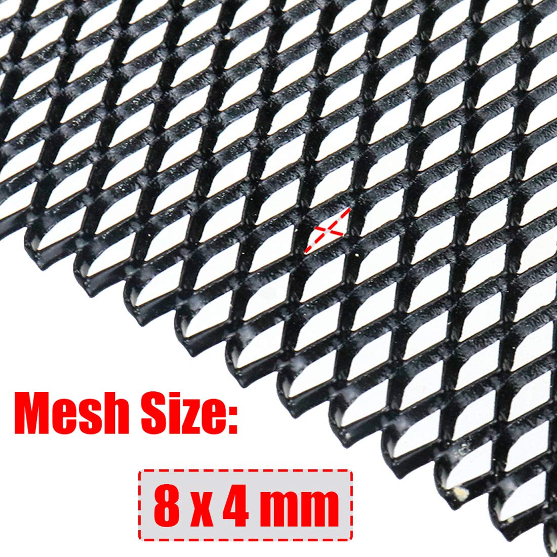 Modengzhe 40 X 13 Inch Car Grill Mesh Sheet, Black Painted Aluminum Alloy Multifunctional Grille Mesh Roll, 4 X 8 Mm Rhombic-Shape Grids