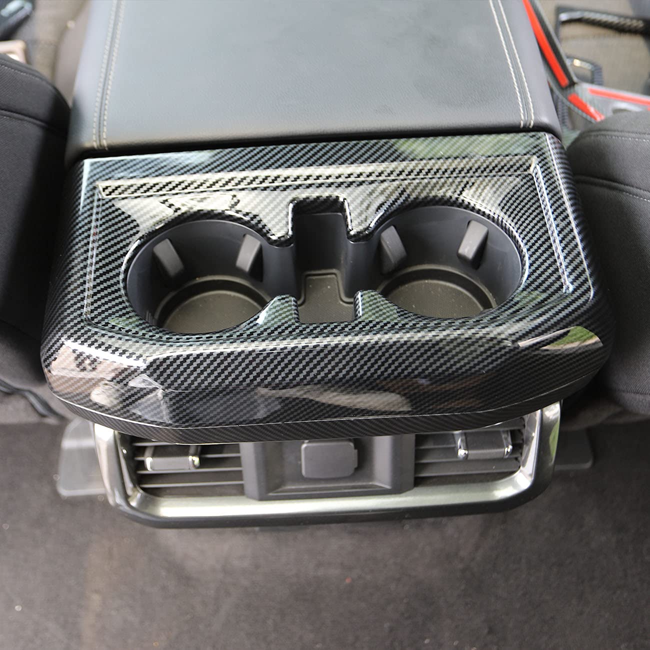 Carbon Fiber Inner Rear Cup Holder Trim Cover Panel Kit For Ford F150 2021+