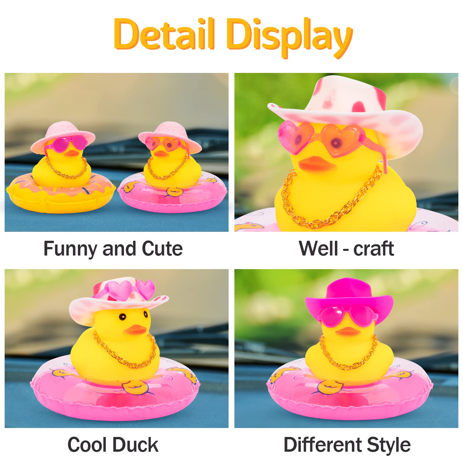 wonuu Car Rubber Duck Car Duck Decoration Dashboard Car Ornament for Car Dashboard Decoration Accessories with Mini Flower Hat S