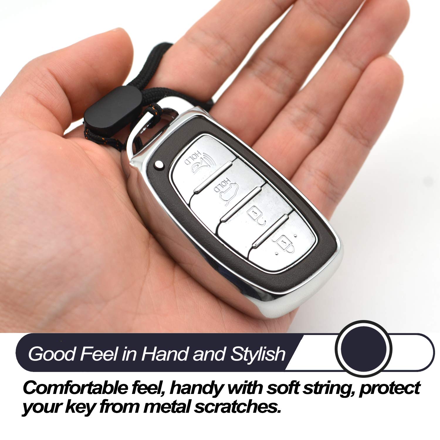Mechcos Fit For Hyundai Elantra Ioniq Sonata Tucson Elantra Gt Smart 3 4 Buttons Silver Tpu Key Fob Cover Case Remote Holder Skin Protector Keyless Entry Sleeve Accessories, Not Fit Flip/Folding Key