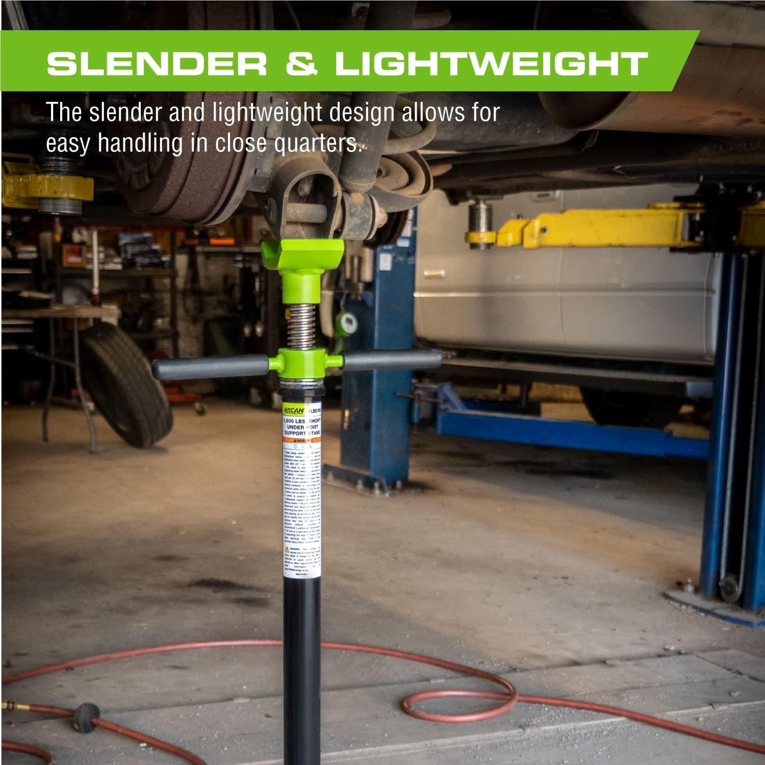 Arcan 1,500 Lb Underhoist Support Stand, Short Style, 48-76 Inch Height Range, Self-Locking Screw, Heavy-Duty Base, Alss15S