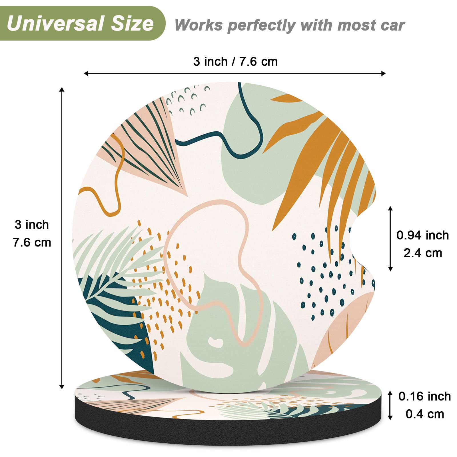 Nipichsha Car Cup Holder Coasters, Car Coasters For Cup Holders, 2 Pack Anti Slip Insert Coasters, Rubber Car Cup Mat With A Finger Notch, Cute Car Interior Accessories For Women Men(Boho Leaves)