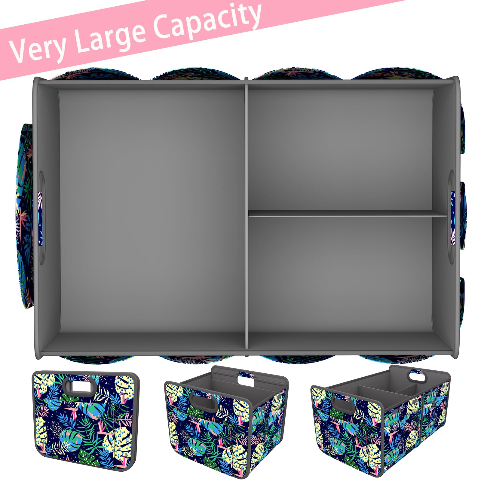 Homeve Trunk Organizer, Car Storage, Reinforced Handles, Collapsible Multi-Compartment Car Organizers, Foldable, Waterproof, 600