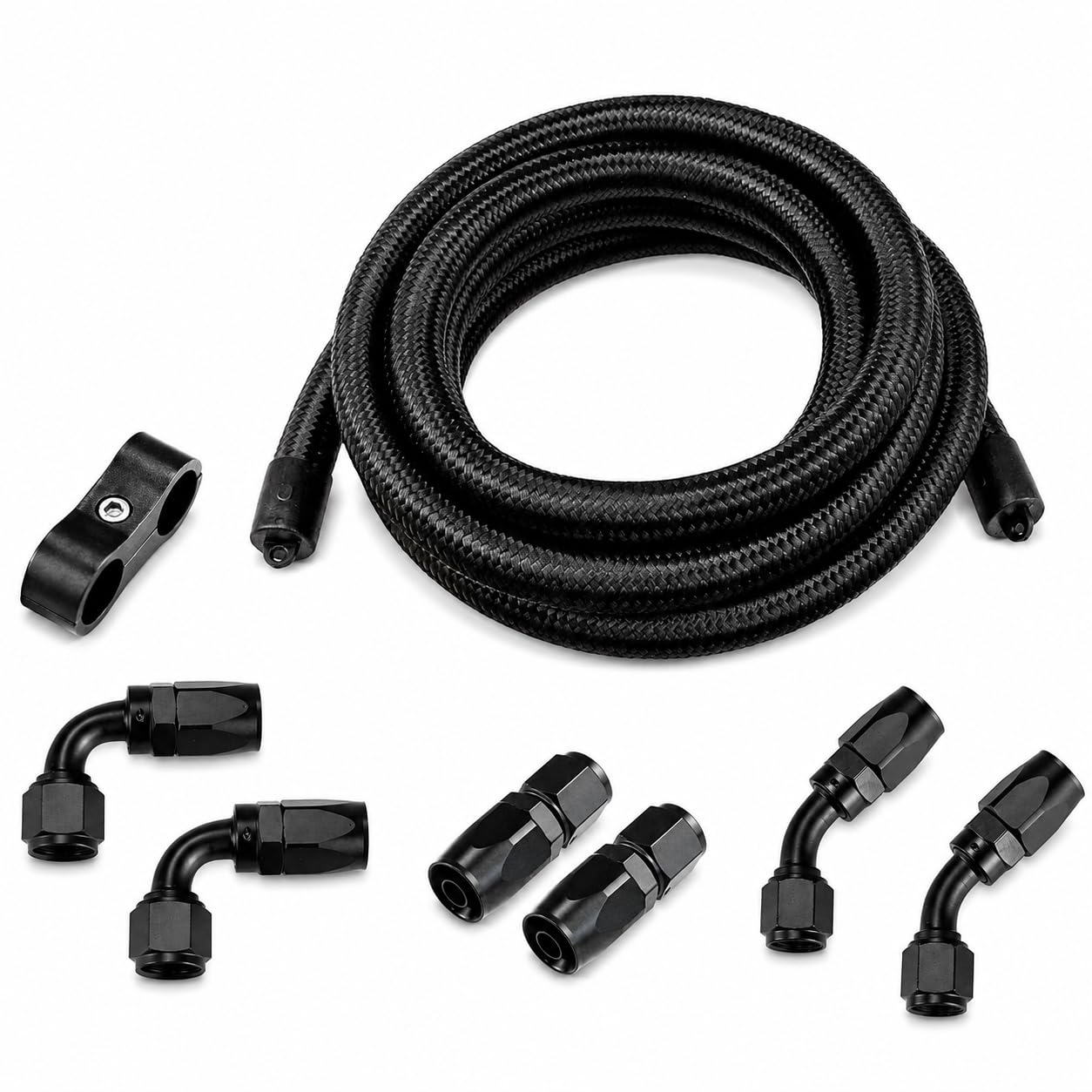 Ucreative 8AN CPE Fuel Hose Line Fitting Kit AN8 Nylon Braided Fuel Hose 10FT Black ID: 0.43 inch (11mm)