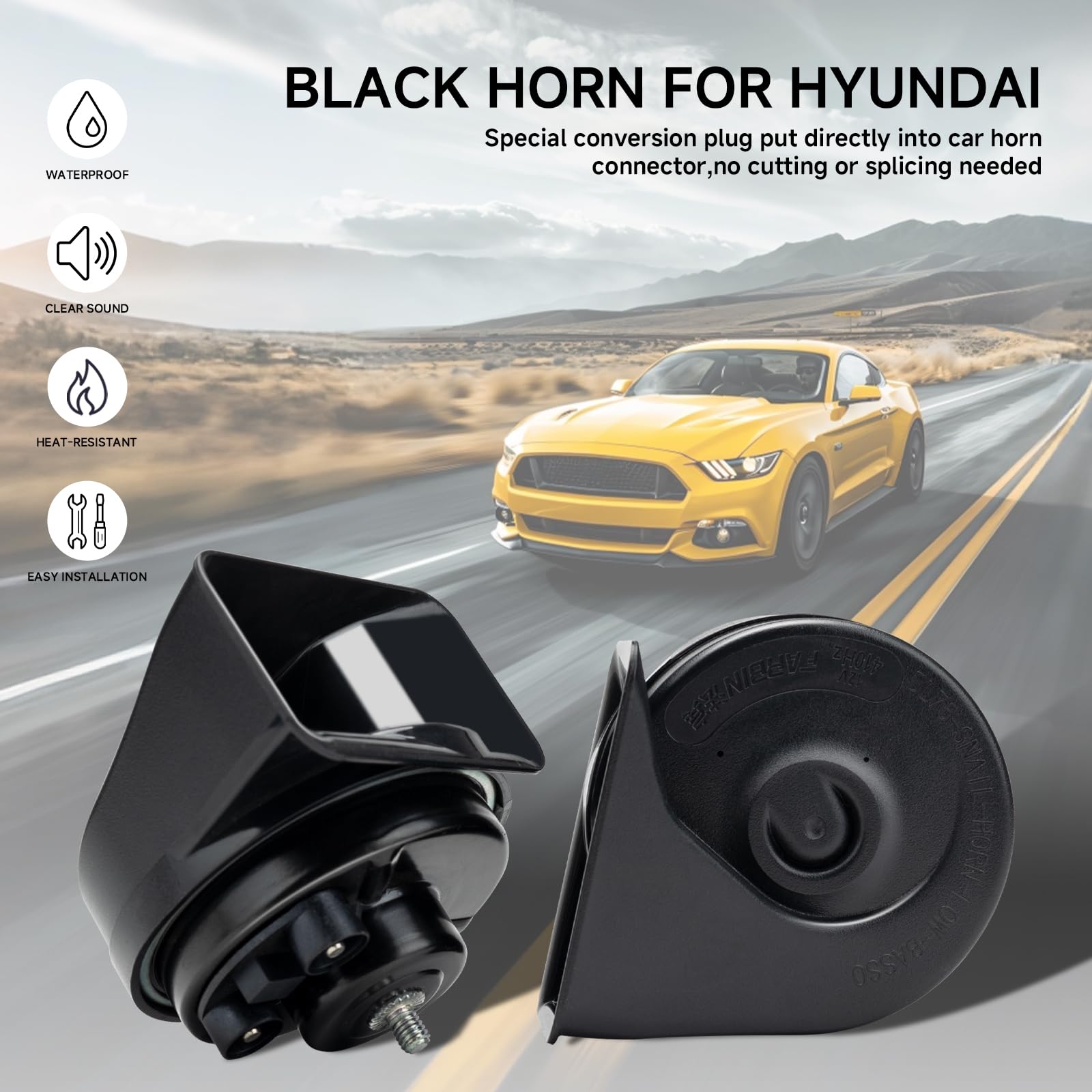 Farbin Car Horn Compatible With Hyundai/Kia. 12V Waterproof Auto Horn Loud High/Low Tone Electric Snail Horns With Protective Gr