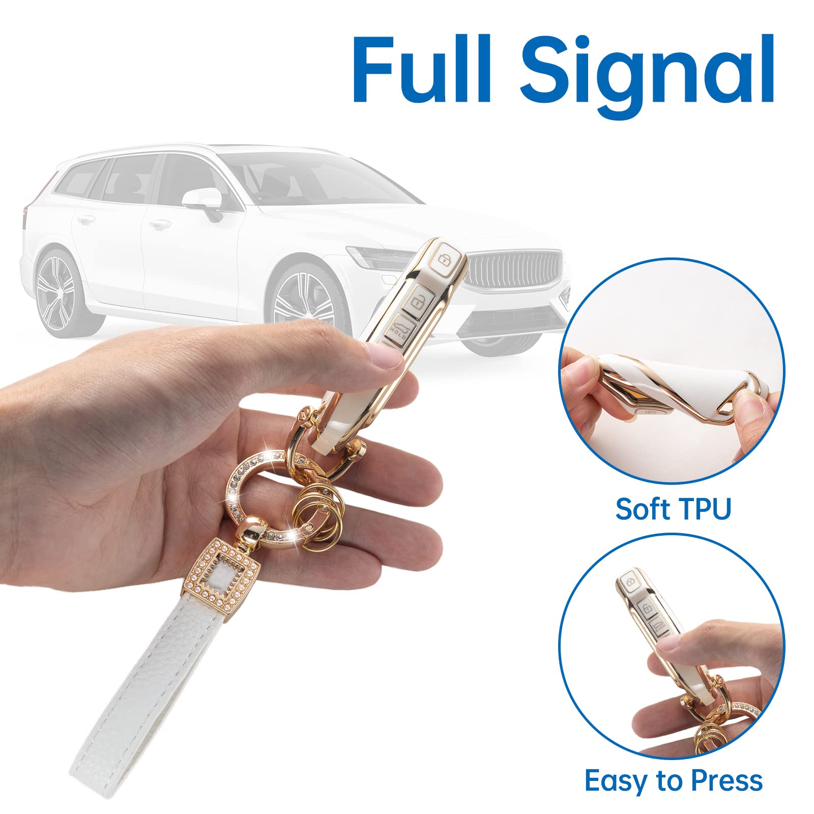 Cacarlike For Kia Key Fob Cover With Leather Lanyard, Car Key Fob Case Compatible With Kia Cerato Ceed Forte Niro Sorento Seltos