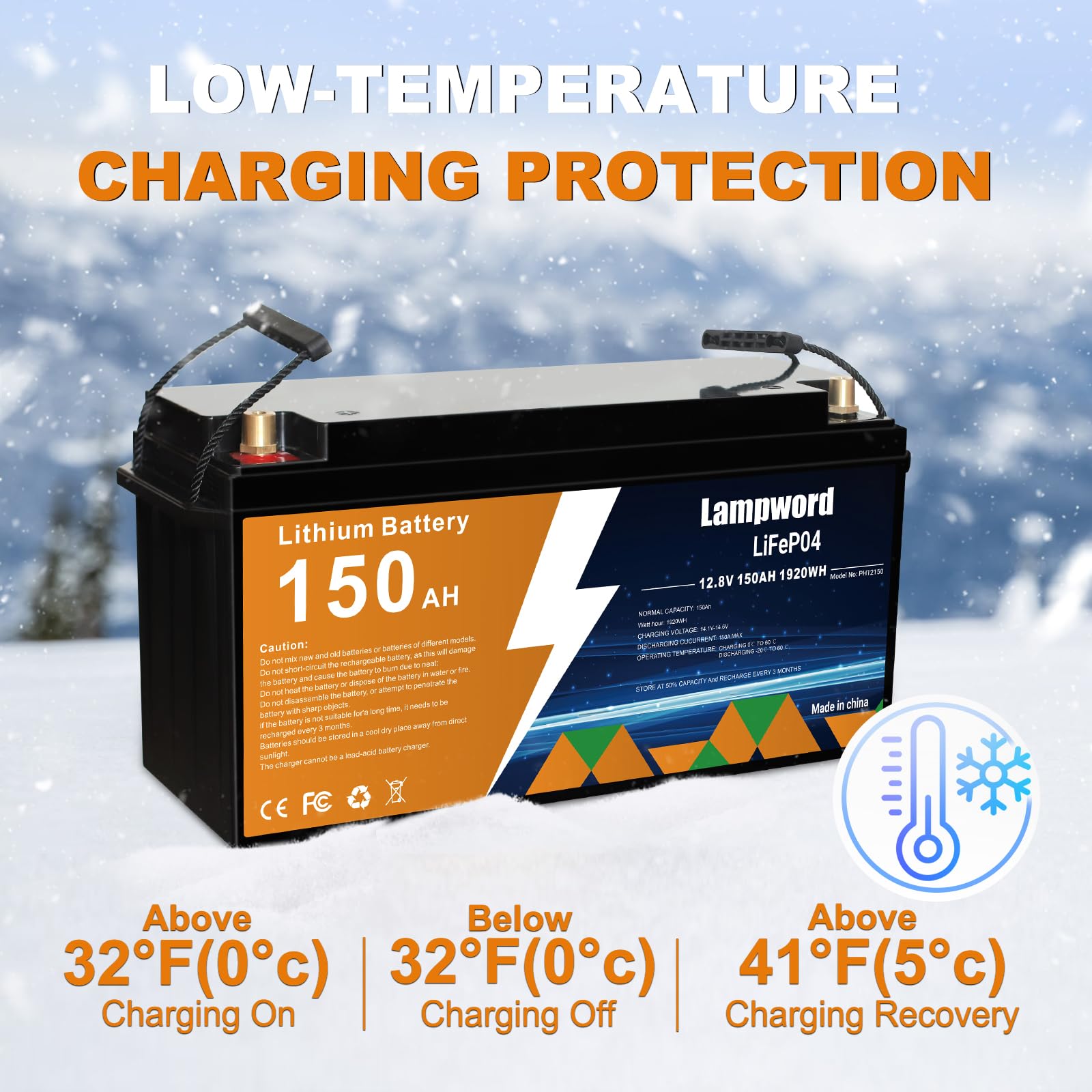 Lampword 150AH Lithium Batteries 12v 4000+ Deep Cycle Lifepo4 Battery for Marine/Rv/Golf cart/Trolling Motor/Power Wheels/UPS 12