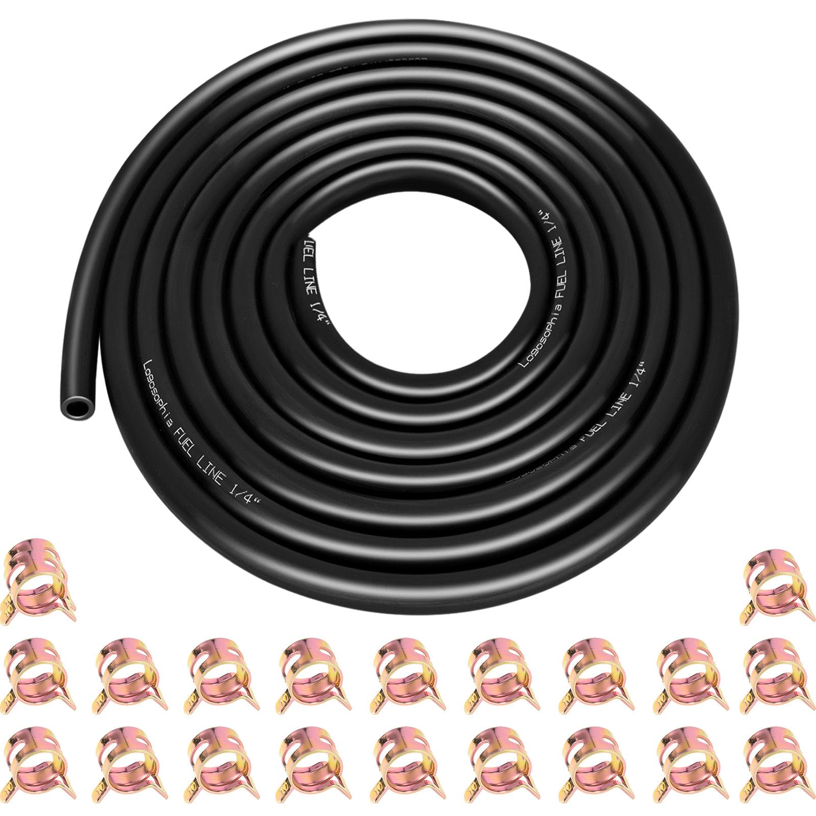 10ft 1/4 ID Fuel Line Hose with 20pcs 2/5 Clamps - Fits Kawasaki, Kohler, Briggs & Stratton Small Gas/Diesel Engines, Generators