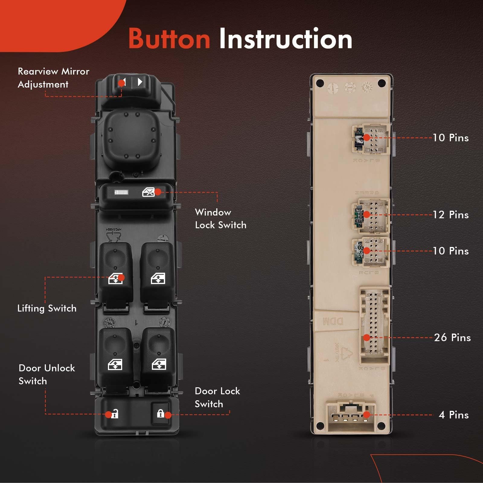 A-Premium - Driver Side Master Power Window Switch - Compatible With Chevy Gmc Cadillac Models - 2003-2007 - Escalade, Avalanche, Silverado, Suburban, Tahoe, Sierra, Yukon - Replace 15883323, Dws-220