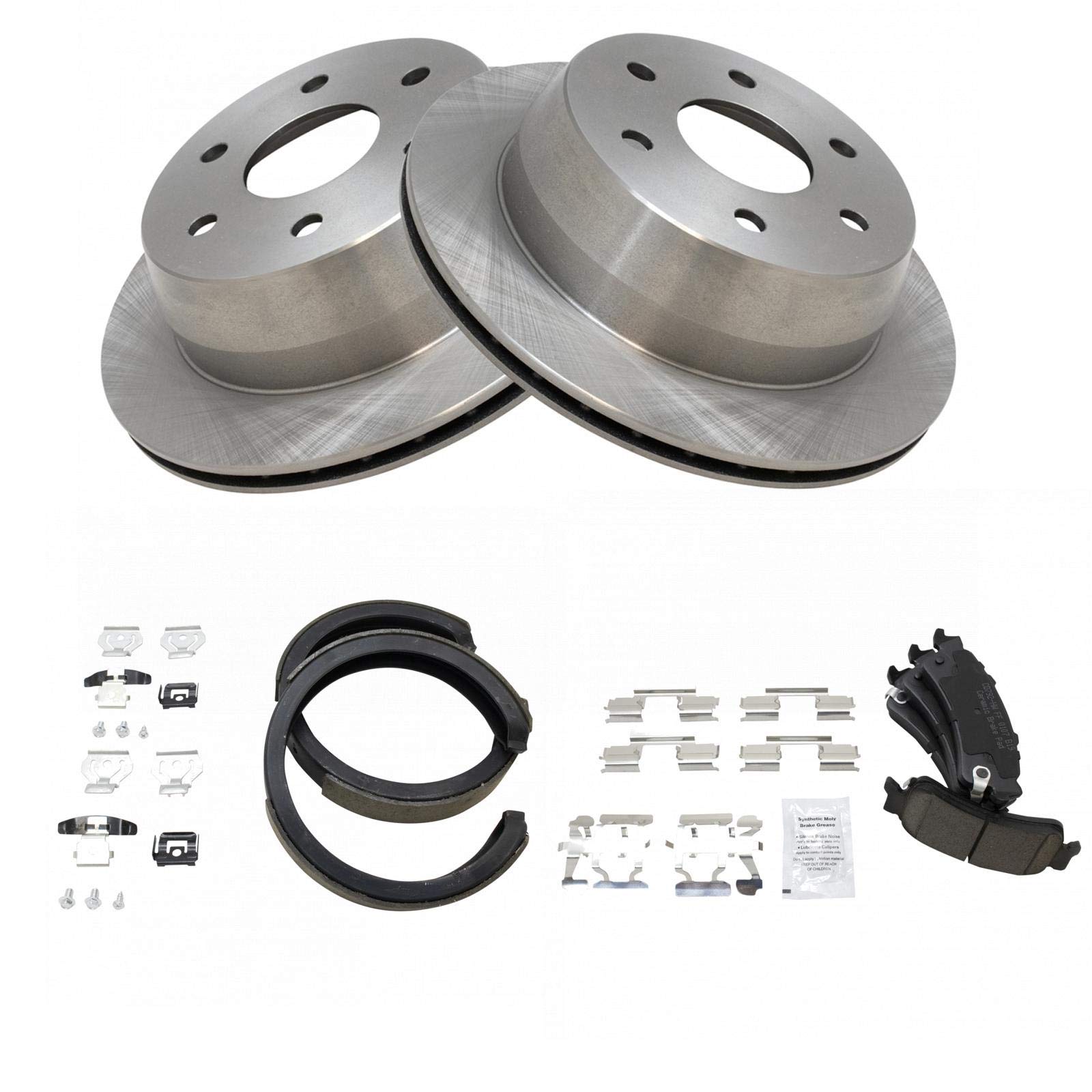 Trq Rear Posi Ceramic Brake Pad & Rotors With Parking Shoes For Chevy Gmc Pickup Suv