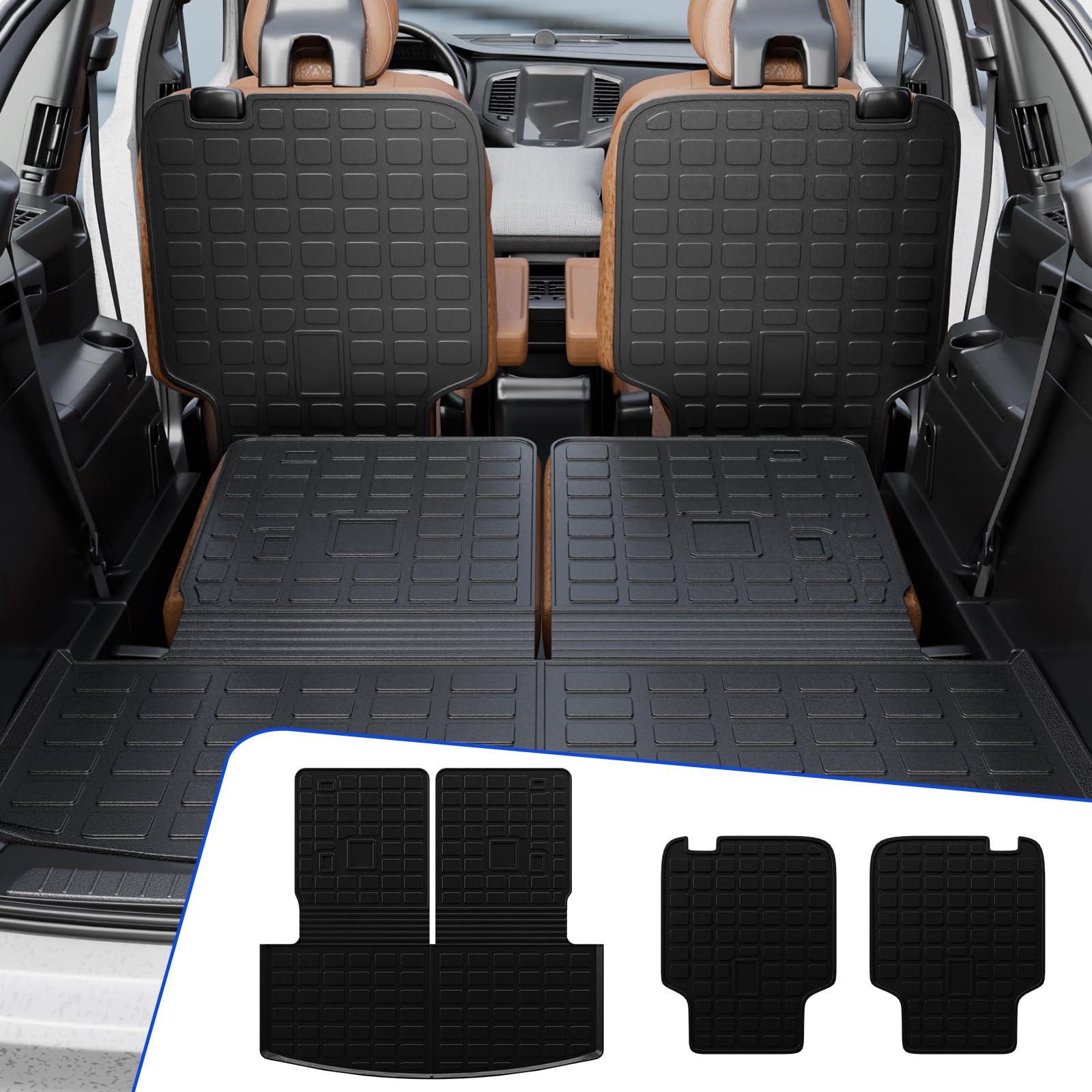 Rongtaod Cargo Mat Compatible With 2020-2025 Ford Explorer 6 Seats Cargo Liner Tpe Seat Back Mats Rear Trunk Mat 2024 Explorer A