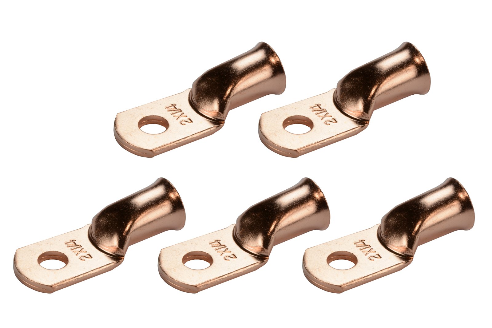 Temco 5 Pack Bare Copper Welding Battery Cable Ends, Lugs Terminal 2 Awg 1/4'' Hole (6 Awg To 1/0 Awg Options Available)