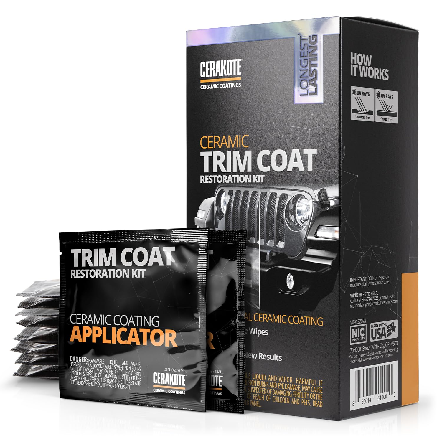 CERAKOTE® Ceramic Trim Coat Kit - Long-Lasting Black Trim Restorer for Over 200 Washes - Quick Plastic Coating Solution