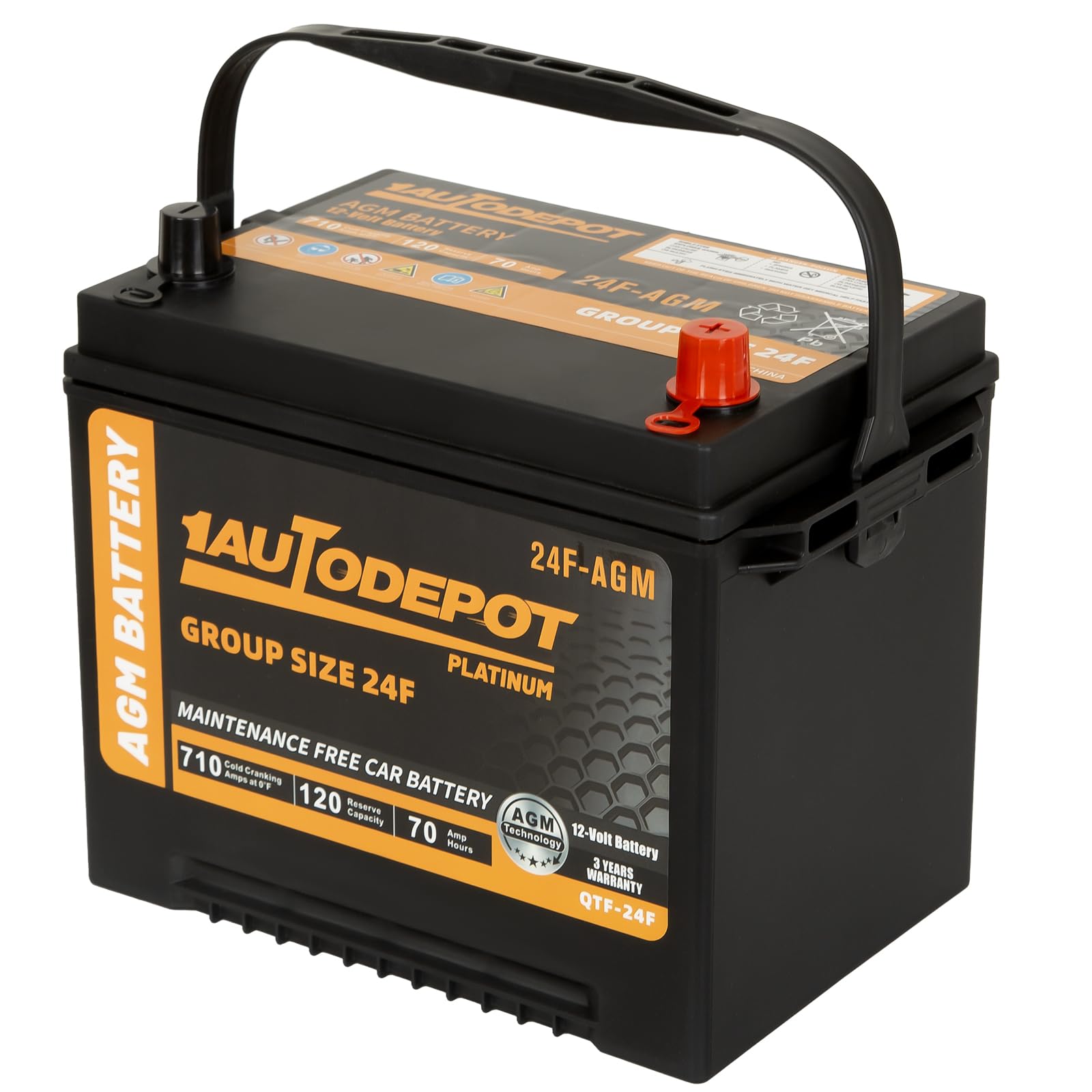 1Autodepot Bci Group 24F Car Battery, 12V 70Ah Automotive Battery Premium Maintenance Free Agm Batteries, 710Cca, 120Rc, 36 Mont