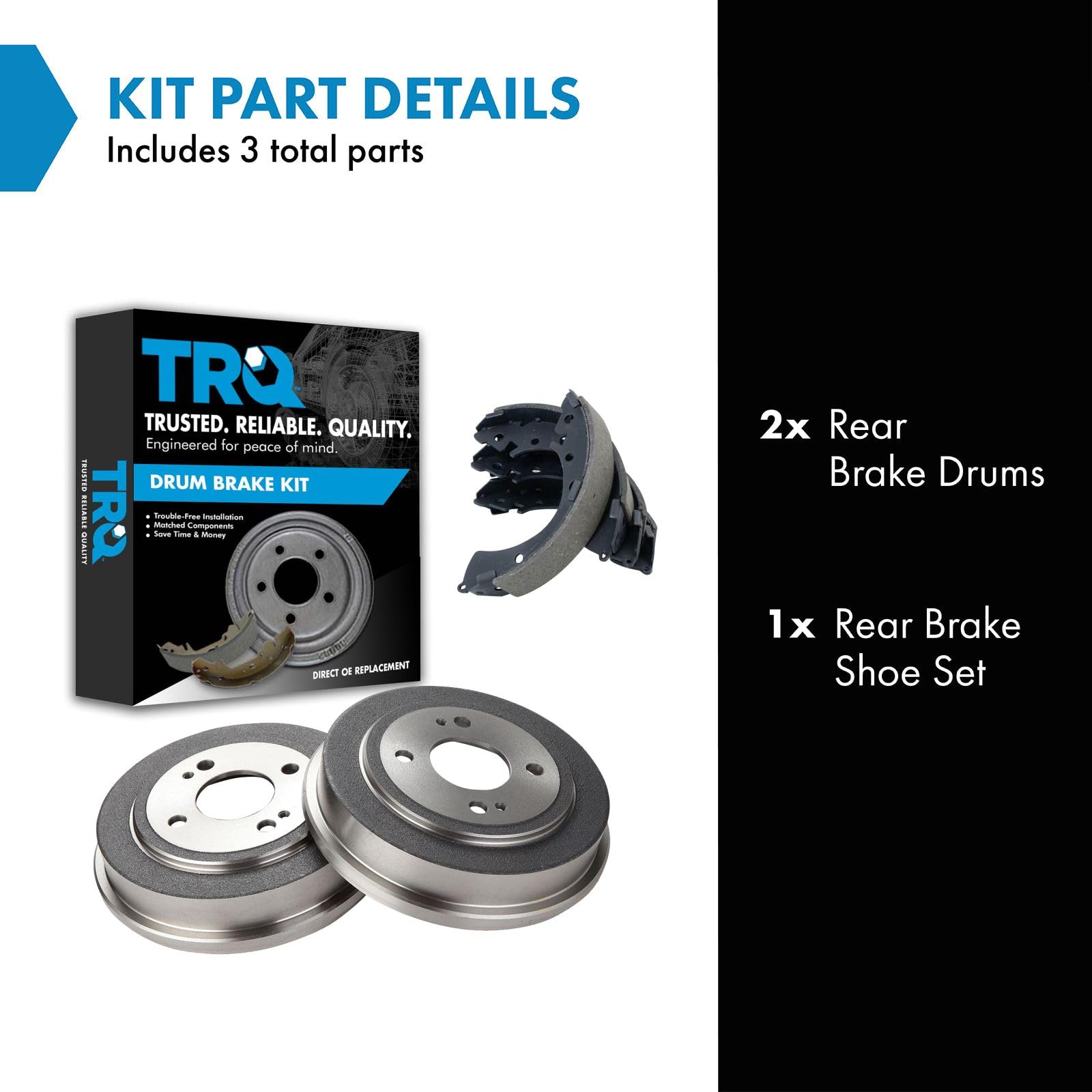 TRQ Rear Brake Shoes & 2 Drums Left LH & Right RH Kit Compatible with Honda Accord Civic Fit