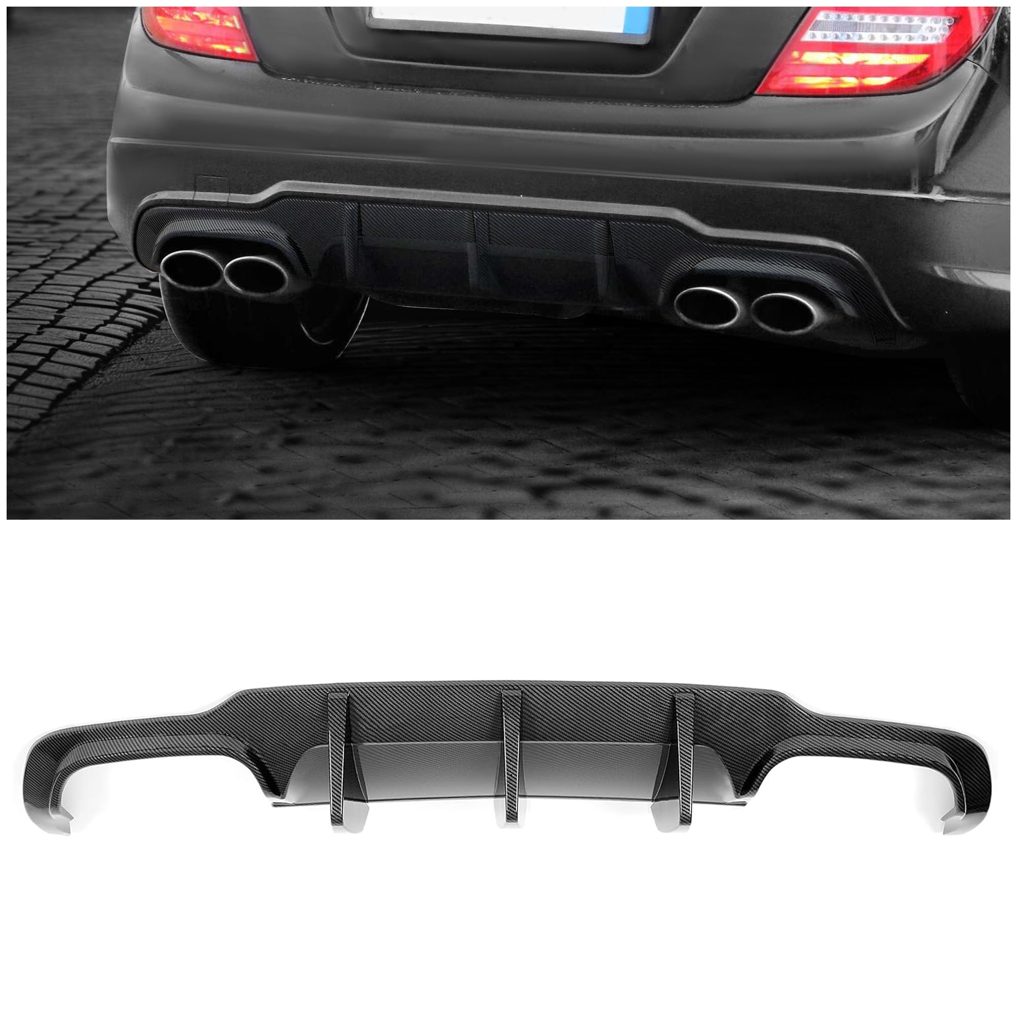 HECASA Rear Diffuser Compatible with 2012-2014 Mercedes Benz W204 C250 C300 C63 AMG Sedan/Coupe Lower Lip Bumper Protector Carbo