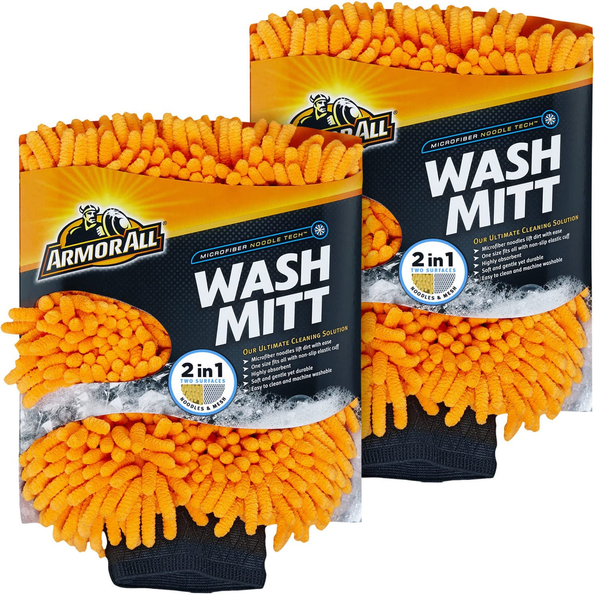 Armor All Microfiber Car Wash Mitt, Car Wash Glove For Clean Cars, Trucks, Motorcycles, 2 Each
