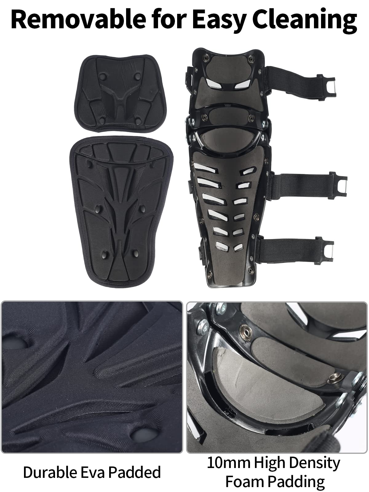 RIDBIKER Black Movable Knee Shin Guard Pads - Adjustable Breathable Armor for Motorcycle Cycling Racing, Lengthen Size, Crashproof, 1 Pair