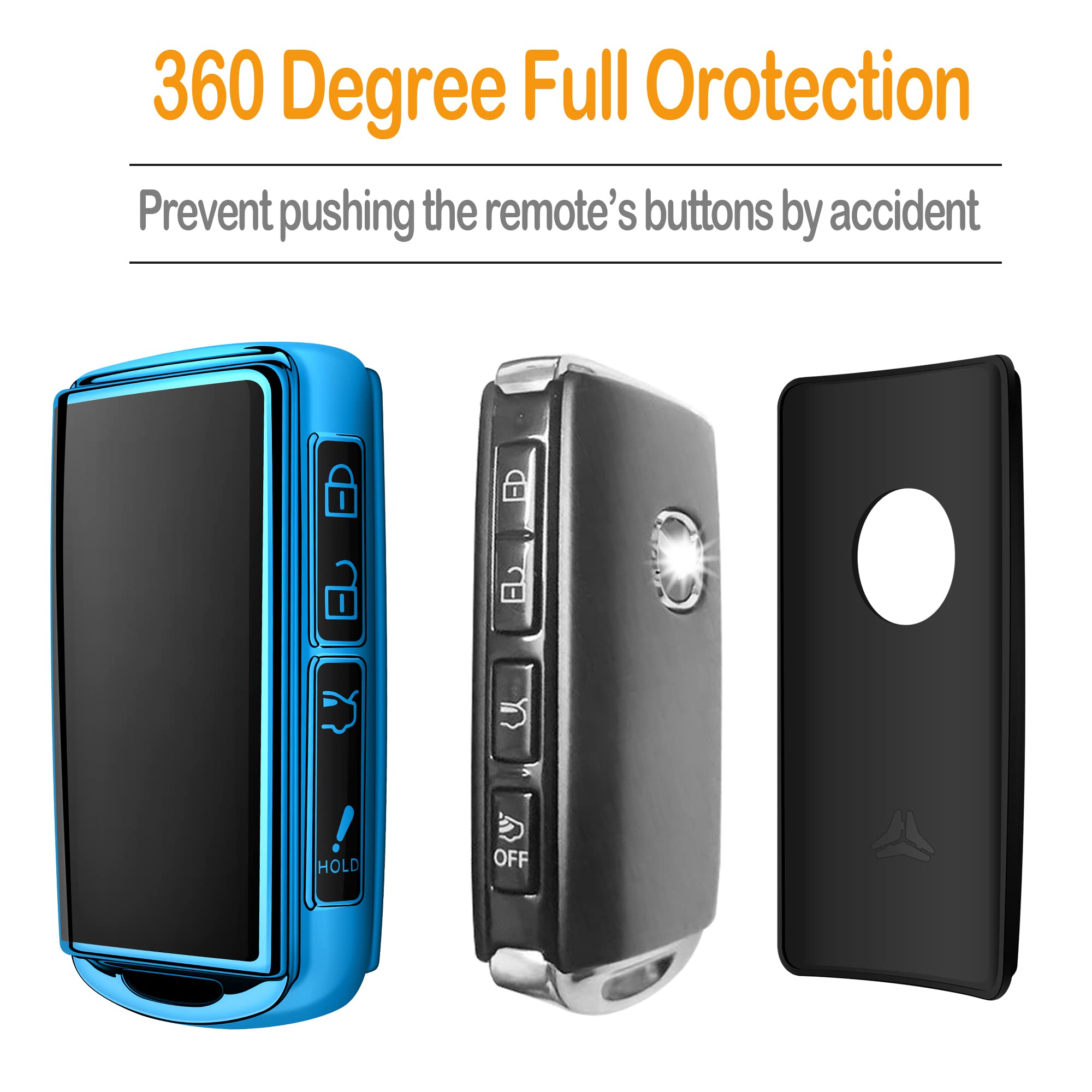 Sindeda For Mazda Key Fob Cover With Keychain Key Case Key Shell 360 Degree Full Protection Compatible With 2019 2020 2021 Mazda 3, Mazda 3 Hatchback, 2020 2021 Mazda Cx-5, Cx-30, Cx-9-Blue
