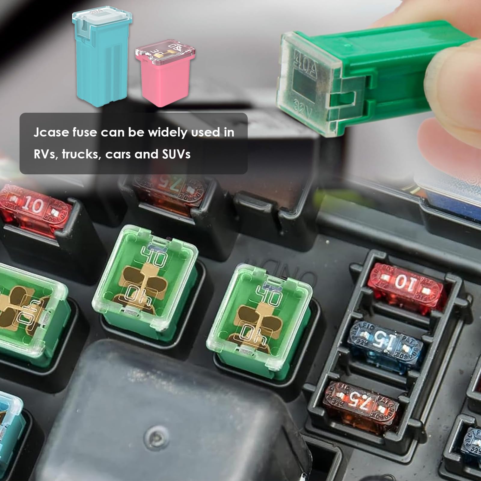 Eoppen 36Pcs Jcase Fuse Car Fuses Assortment Kit Automotive Low Profile Box Shaped Micro Cartridge Fuses for Trucks Cars and SUV