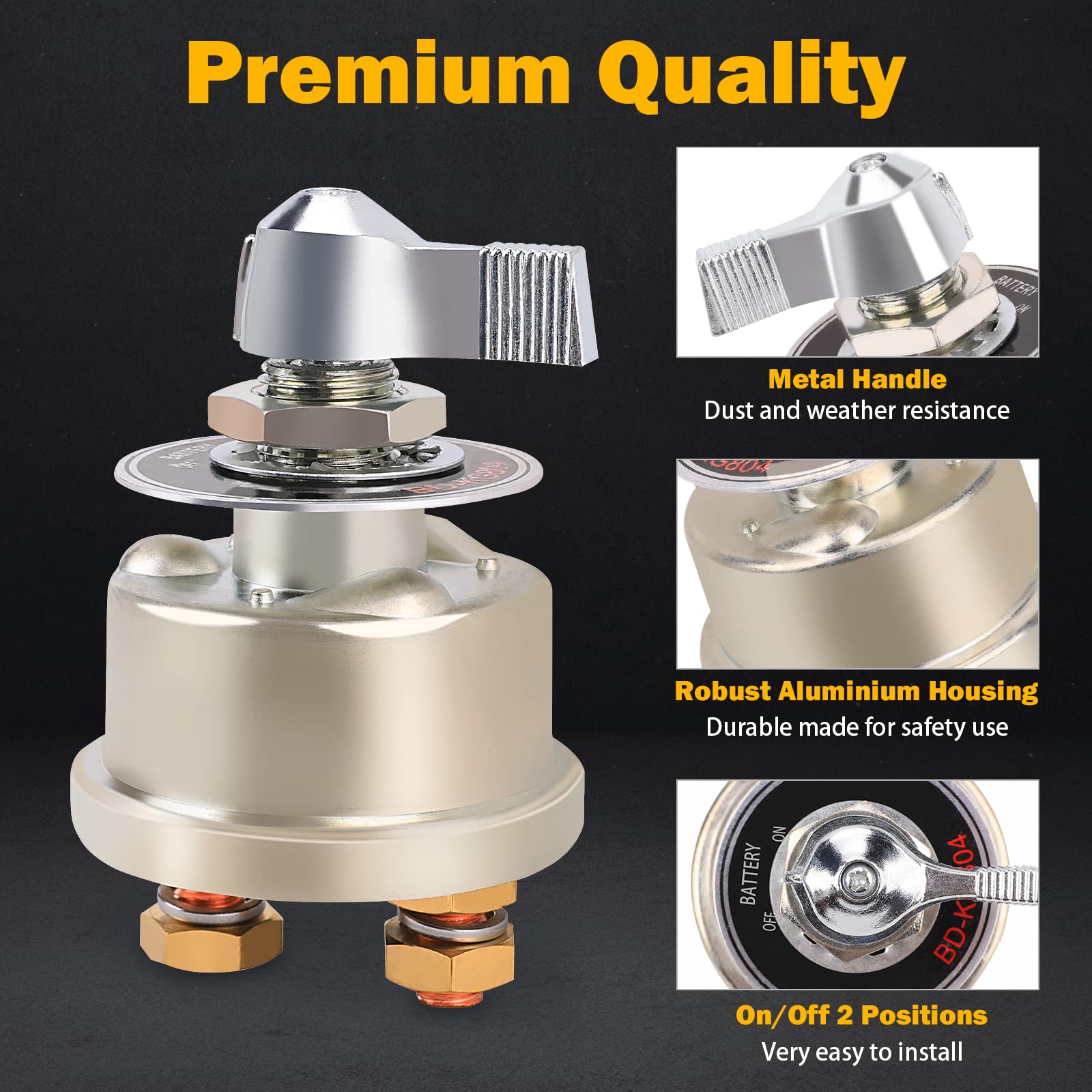 12-48V Master Battery Disconnect Switch, High Current 200A Battery Power Cutoff Isolator Killer Switch with Face Plate for Car V