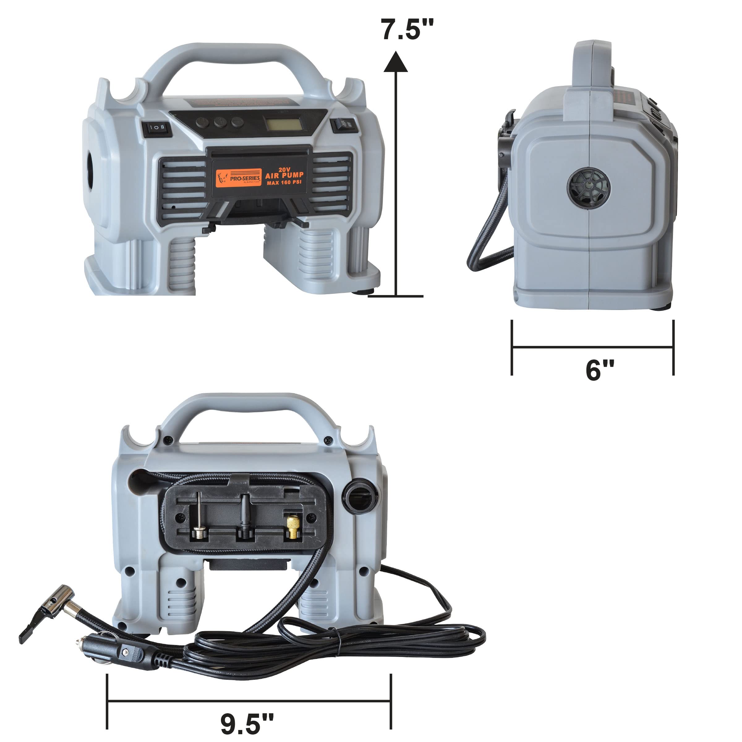 Pro-Series Cordless Digital Inflator Kit With 20V Lithium Ion Rechargeable Battery And Charger