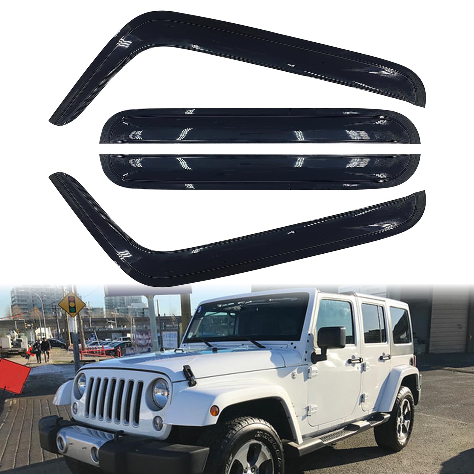 Sontian Tape-On Side Window Visor Deflectors Rain Guards For 2007-2018 Wrangler Jku Rain Visors Accessories For Cars 4Pcs