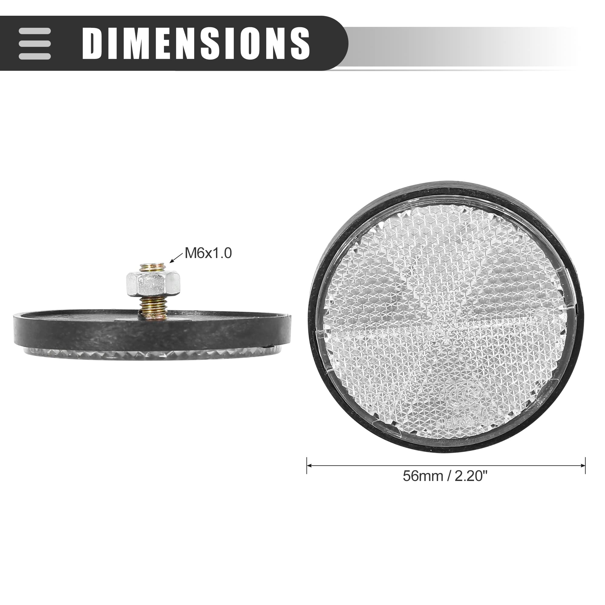 Motoforti Universal Motorcycle Bike Screw Mount, Reflective Warning Reflector, M6x1.0, Plastic, White, 1 Pair