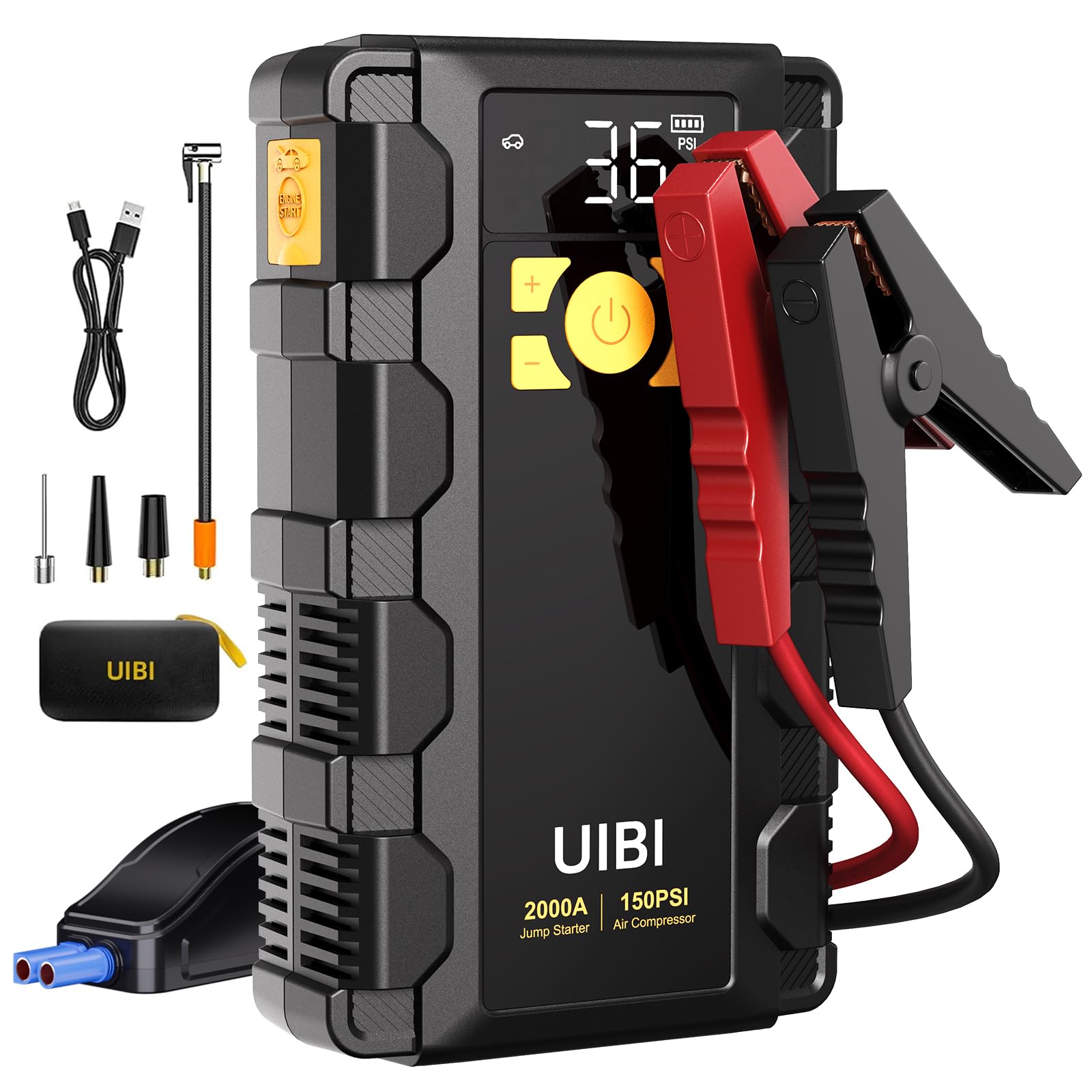 UIBI X5 Car Jump Starter with Air Compressor, 2000A Car Battery Jump Starter with 150PSI Tire Inflator Portable, Battery Jumper 