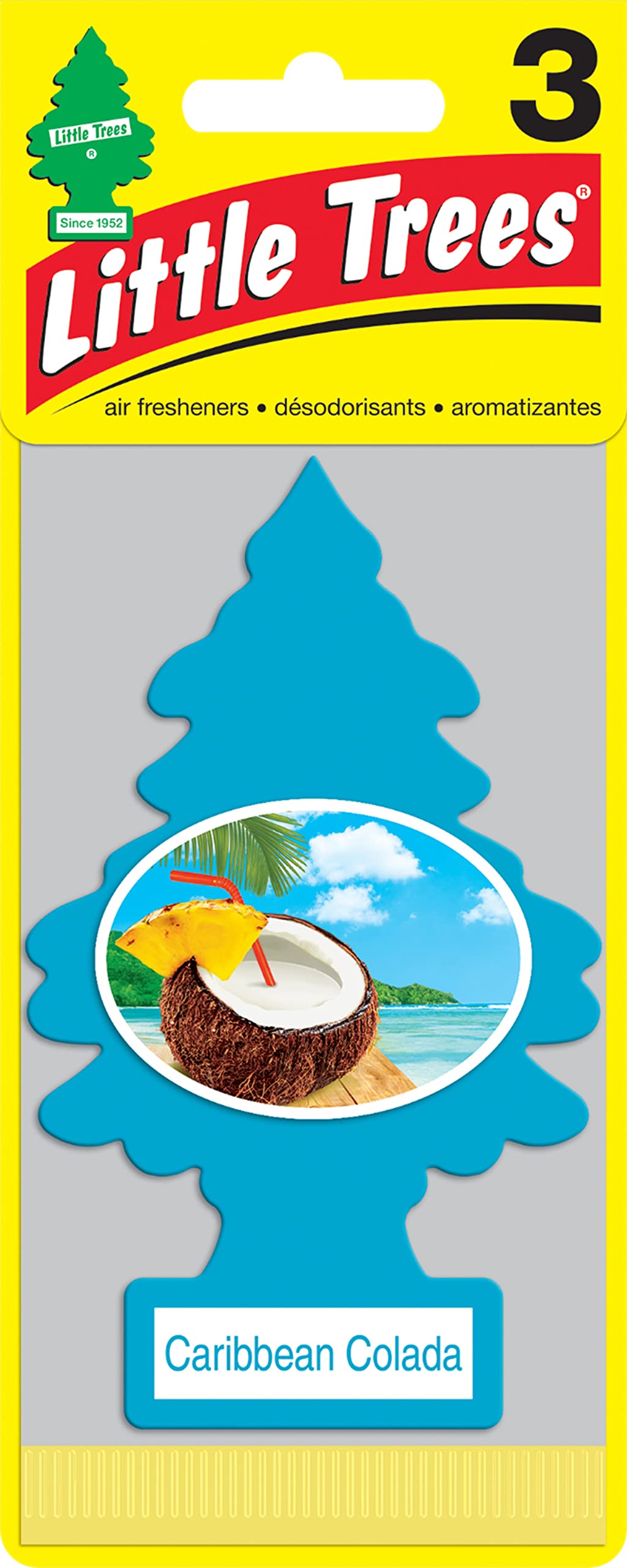 Little Trees Car Air Freshener | Hanging Paper Tree For Home Or Car | Caribbean Colada | 3 Pack