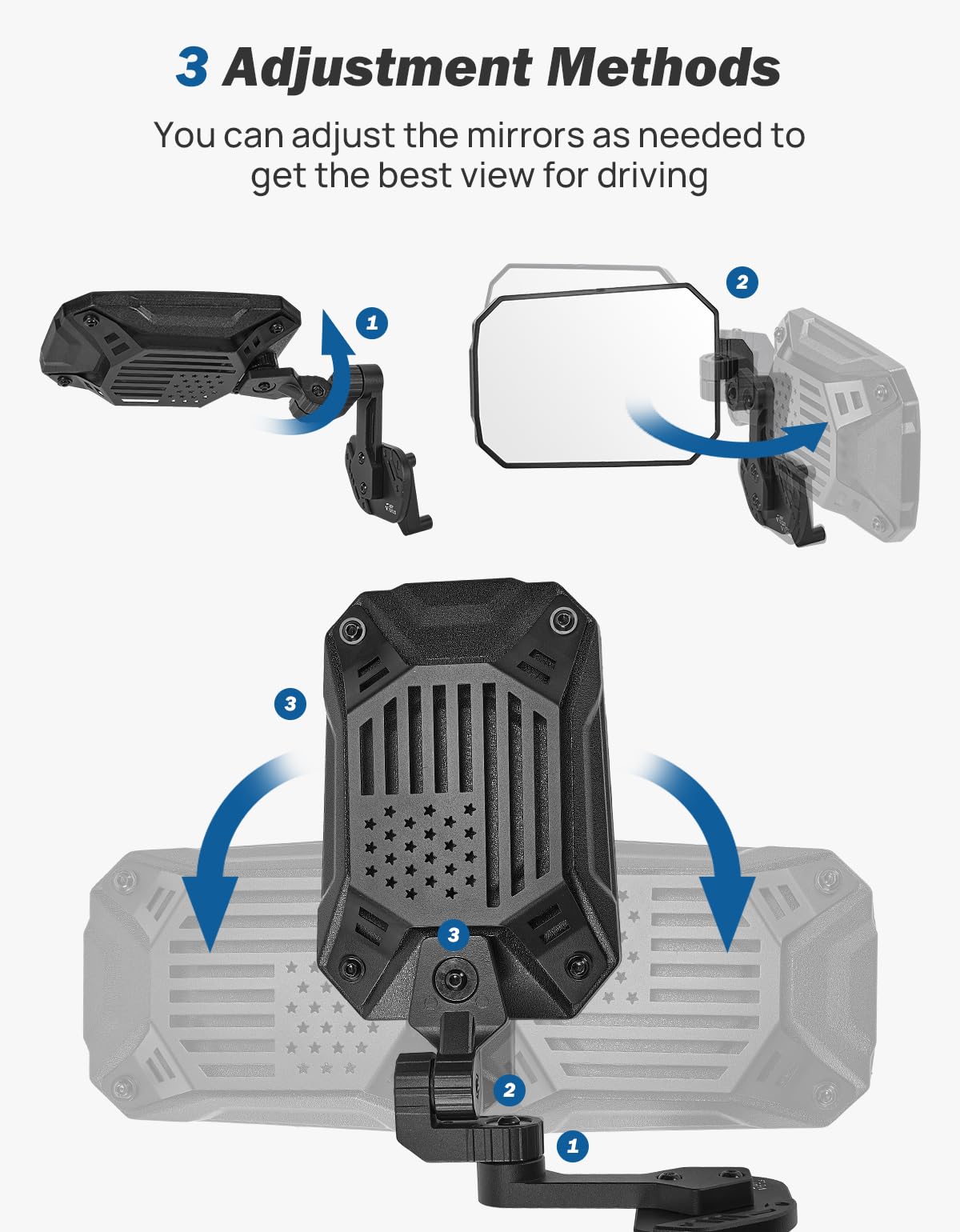 JOYTUTUS Side Mirrors Replacement for Wrangler JL 2018-2024 & Gladiator JT 2020-2024, US Flag Pattern, Wider View No Vibrate & W