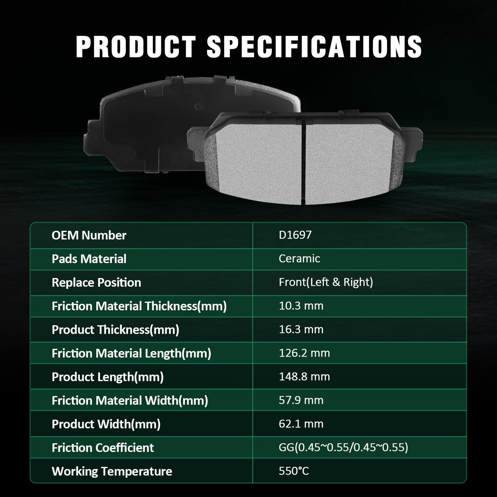 Automuto 4Pcs Front Ceramic Disc Brake Pads Set D1697 For Acura Ilx 2016-2022,For Acura Rdx 2014-2018,For Acura Rlx 2014-2020,Fo