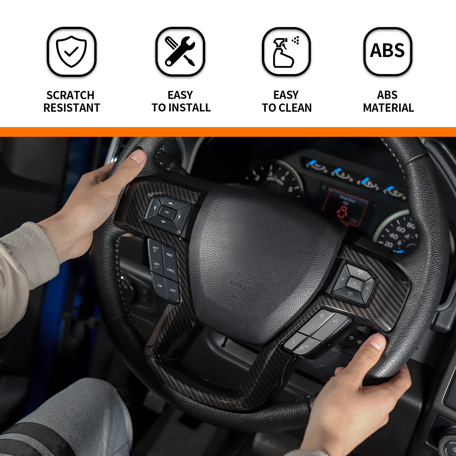 Hoolcar Interior Center Console Dashboard Navigation Trim Cover Kit ABS Accessories for 2015-2020 Ford F150, Carbon Fiber