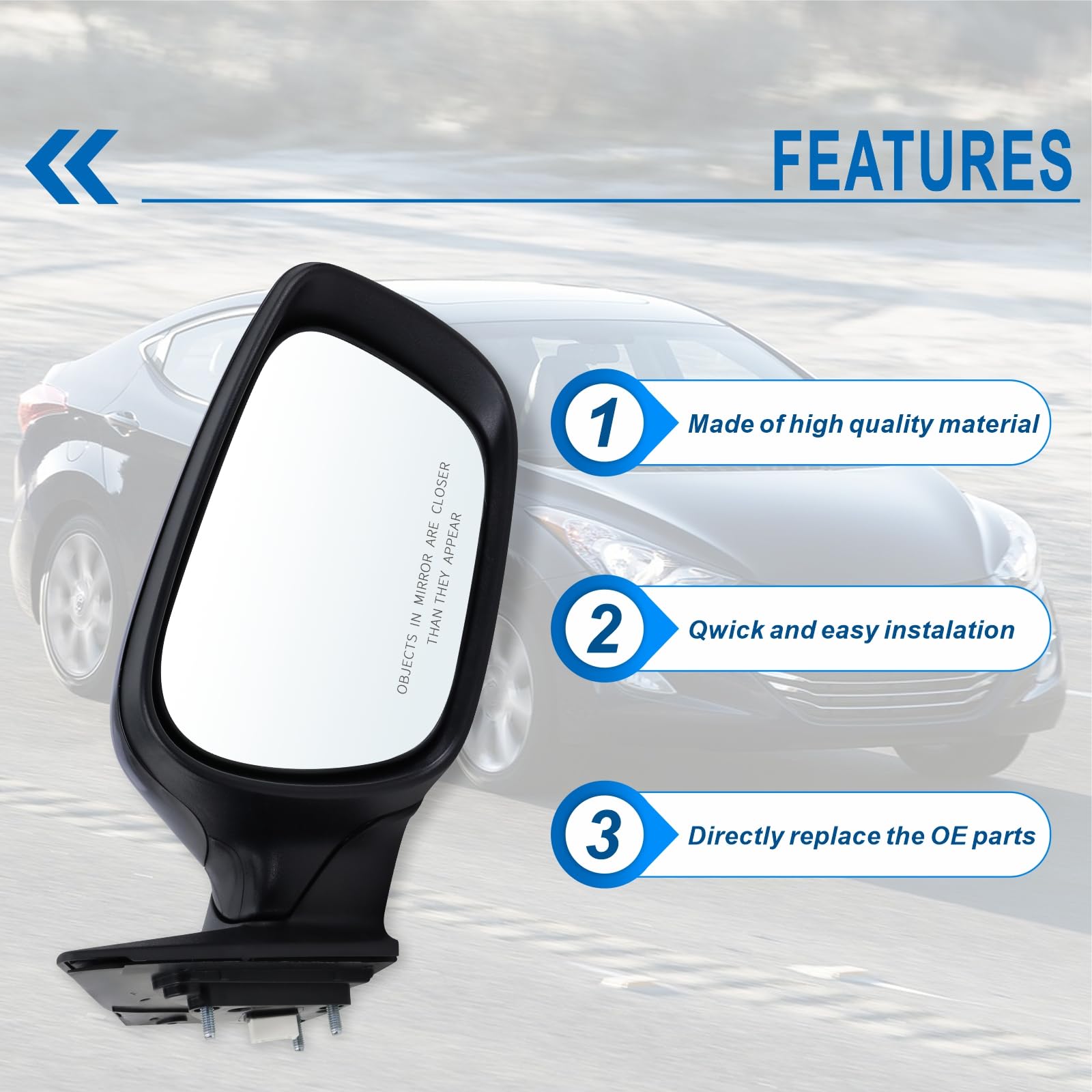 Lqito Right Passenger Side Door Mirror Compatible With 2011 2012 2013 Hyundai Elantra With Manual Folding Power Glass Heated Tur