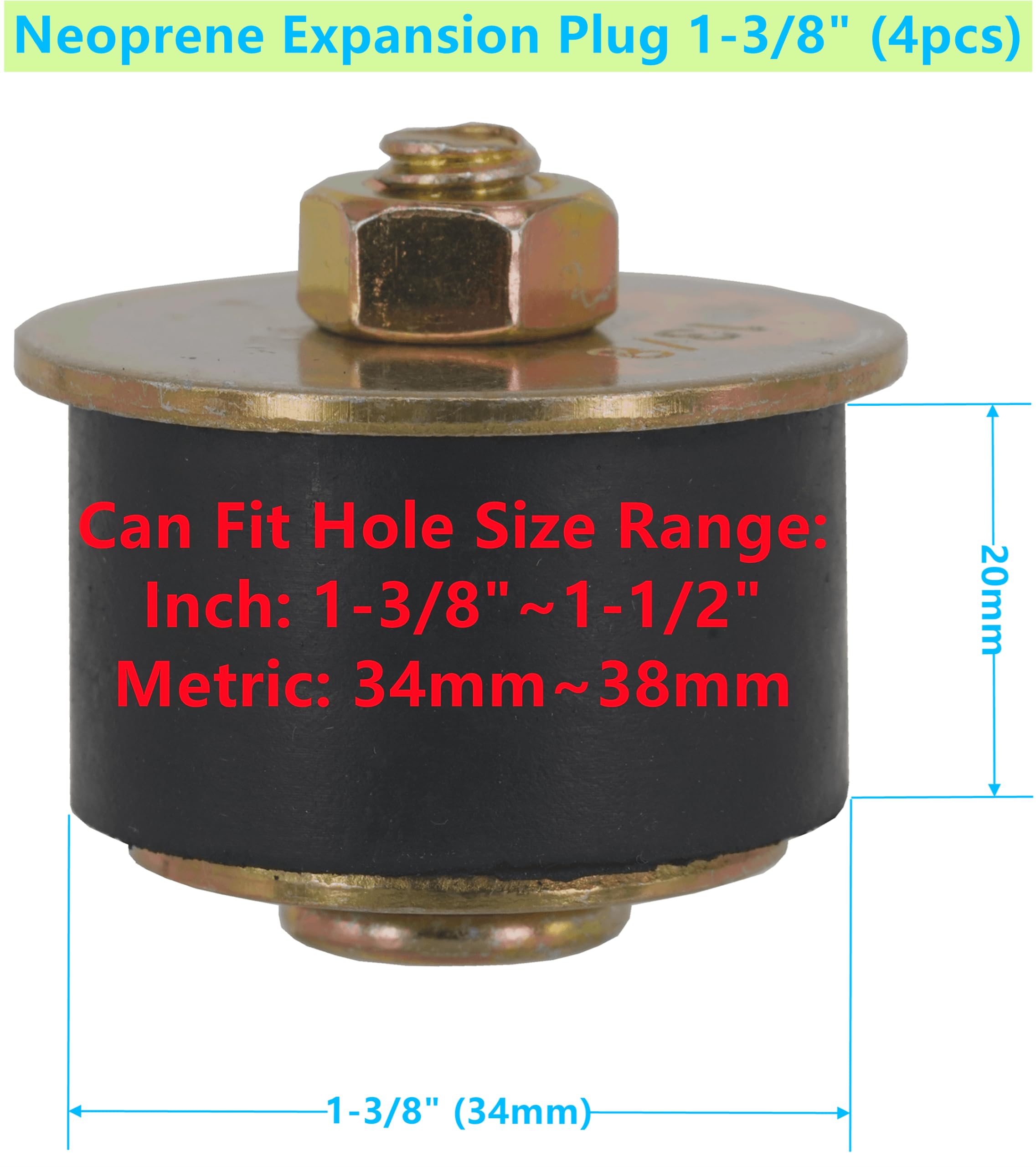 Dsnaduo Automotive 4 pcs 1-3/8 inch to 1-1/2 inch Neoprene Expansion Plug 34mm-38mm Rubber Freeze Plug, Replace 570-008 02602