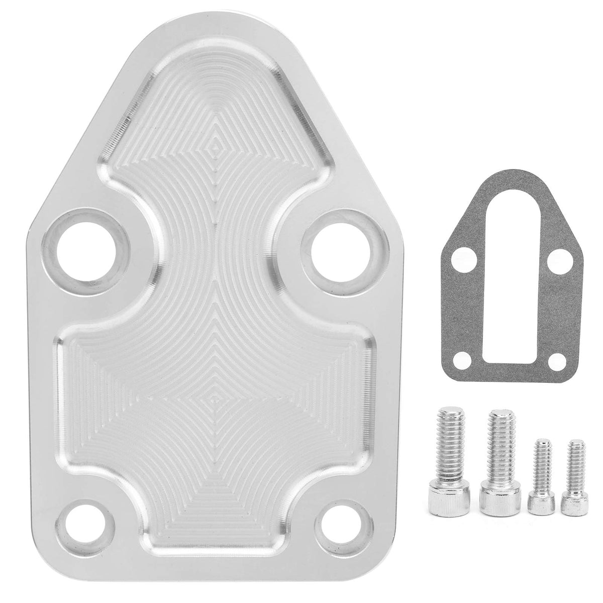 Camrusic Fuel Pump Plate with Gasket and Bolts, CNC Aluminum Fuel Pump Mounting Plate Kit Compatible with Chevy Small Block 283 