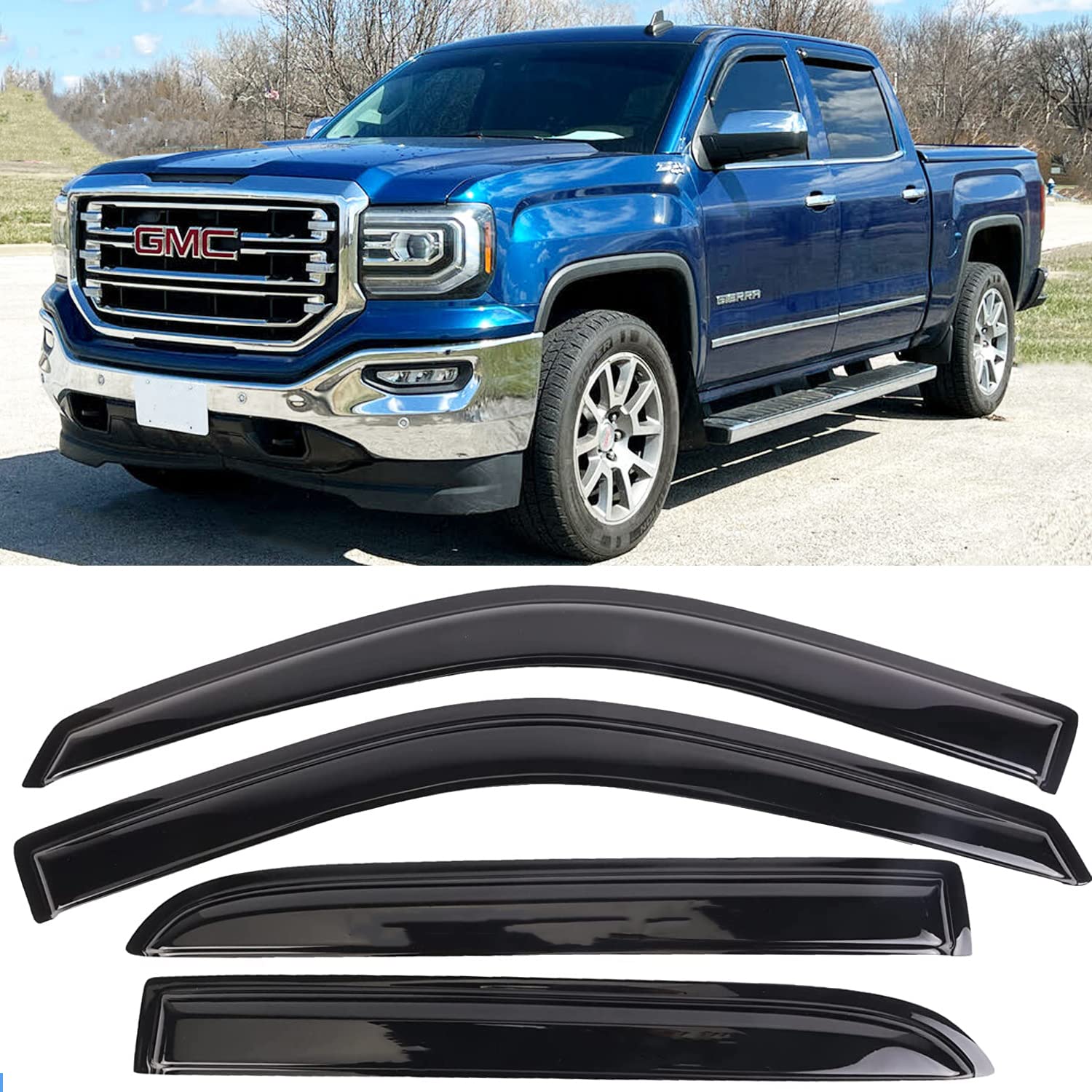 Window Visors Rain Guards Side Wind Deflectors Vent Guard Shade For Chevrolet Silverado & Gmc Sierra 1500 2500Hd 3500Hd Crew Cab
