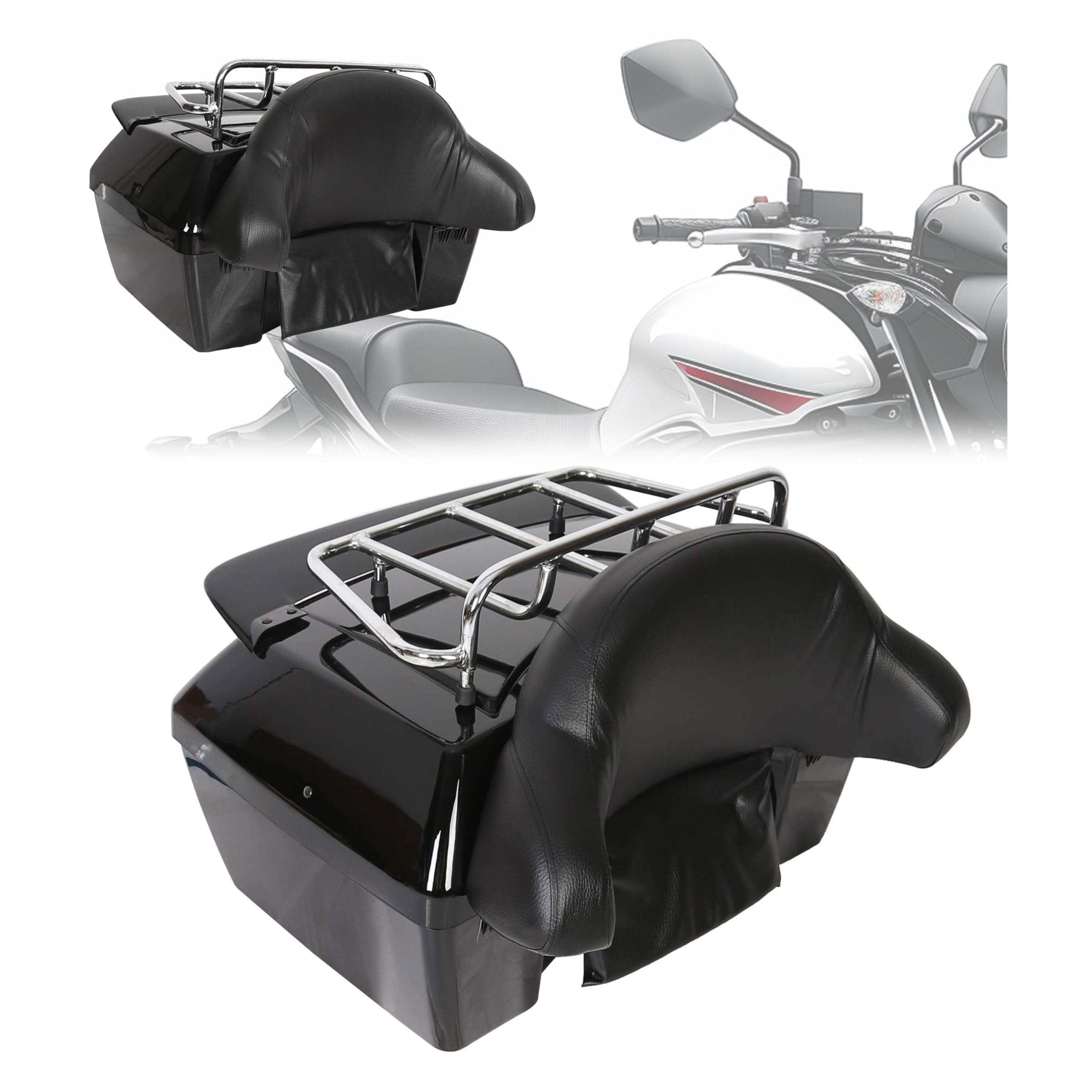 KUAFU 50L Motorcycle Trunk w/Backrest Tail Light Luggage Rack Compatible with Yamaha Honda Harley Davidson Suzuki Vulcan Univers
