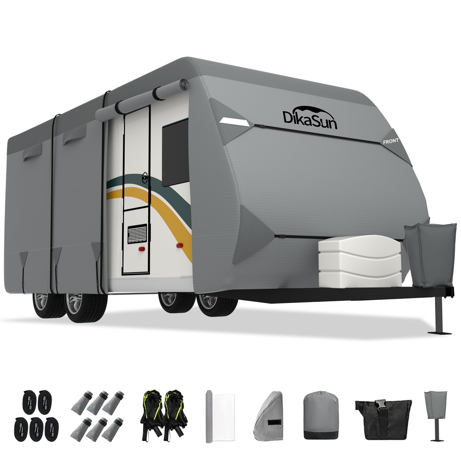 Travel Trailer Rv Cover 33-35 Ft, 7 Layers Top Waterproof Camper Cover, Heavy Duty Toy Hauler Rv Cover For Winter Snow With Tong