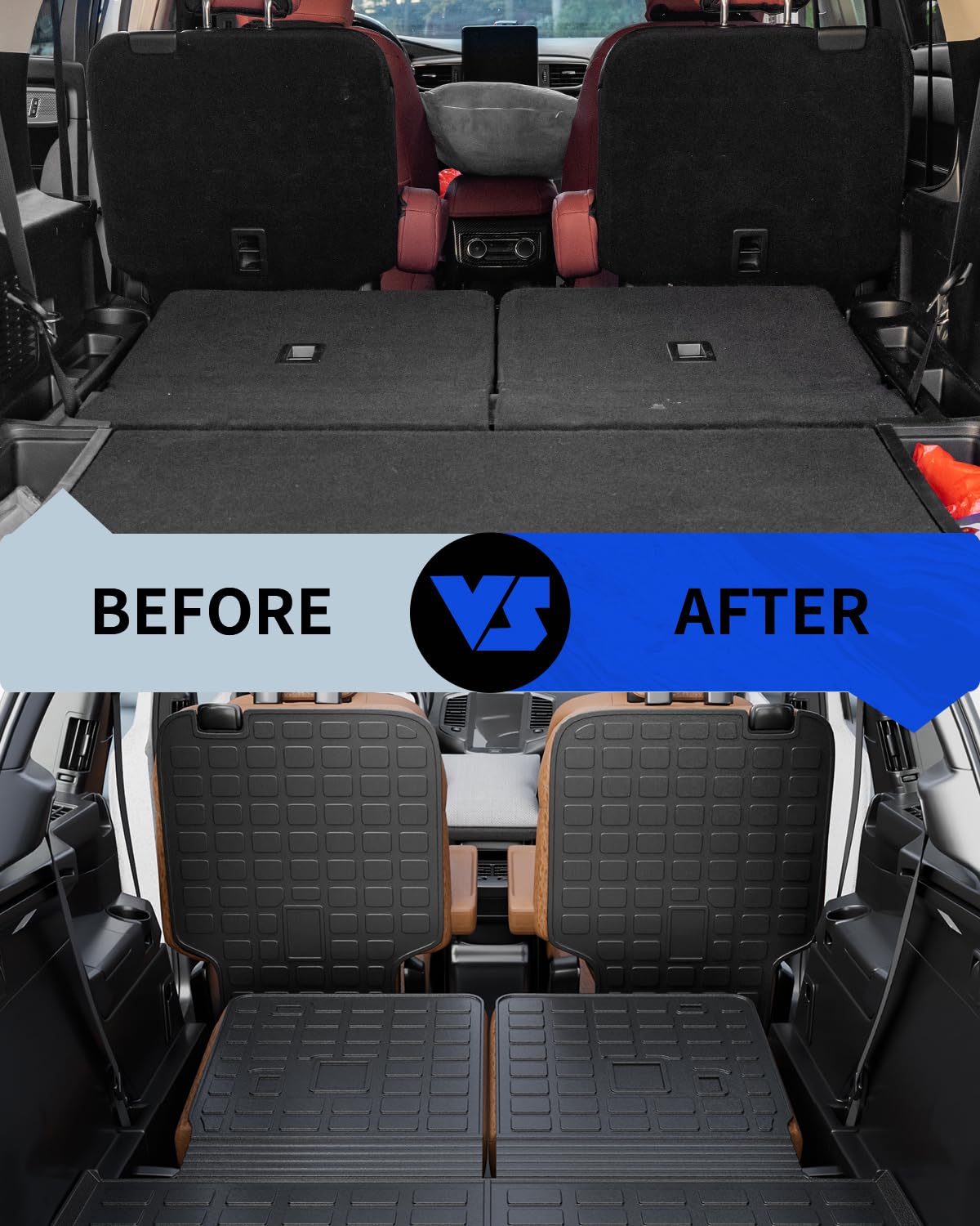 Rongtaod Cargo Mat Compatible With 2020-2025 Ford Explorer 6 Seats Cargo Liner Tpe Seat Back Mats Rear Trunk Mat 2024 Explorer A