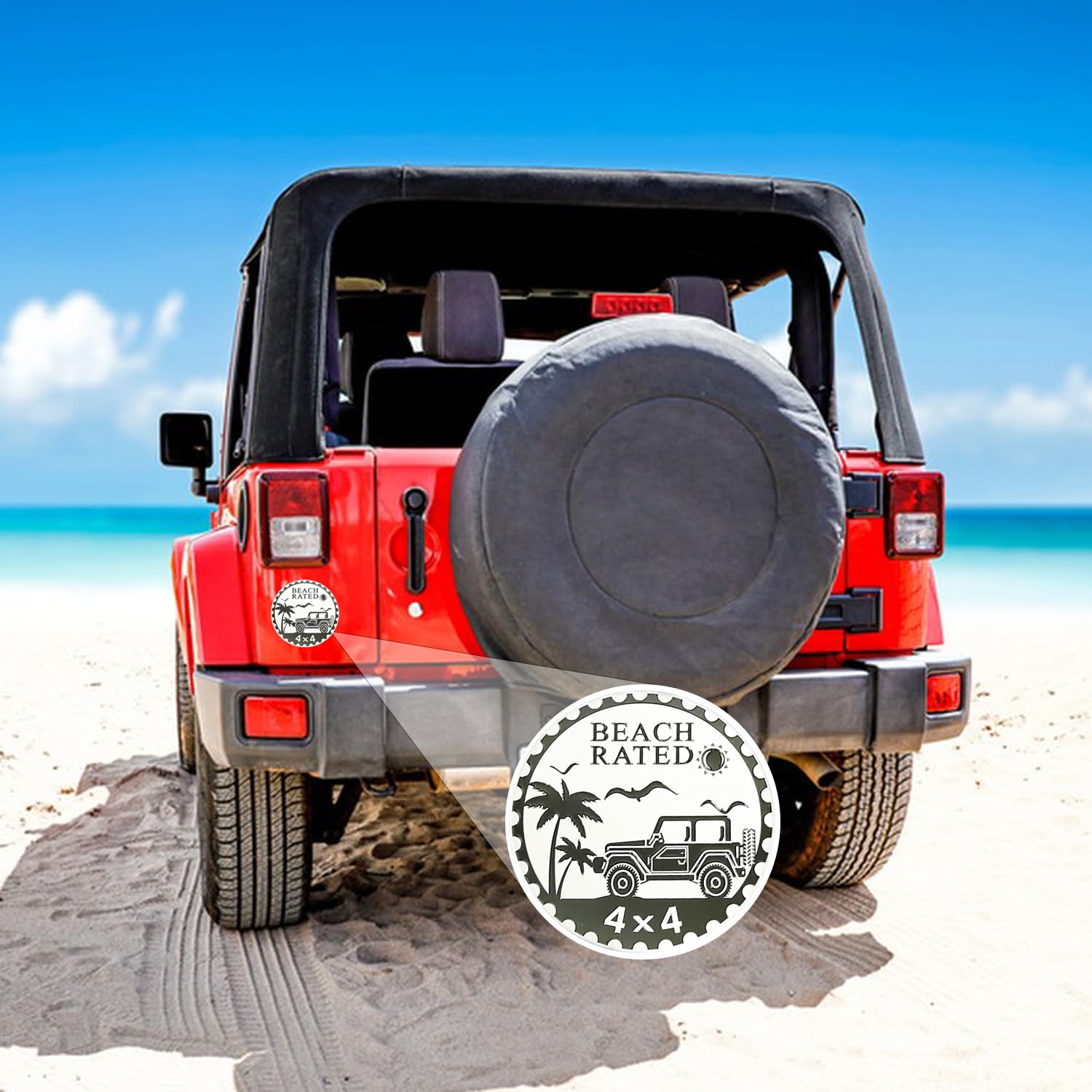 2 PCS Beach Badge Rated Car Emblem, 4 x 4 Metal Automotive Badge, 3D Round Metal Car Badges Emblems, Car Badge Decals Stickers C