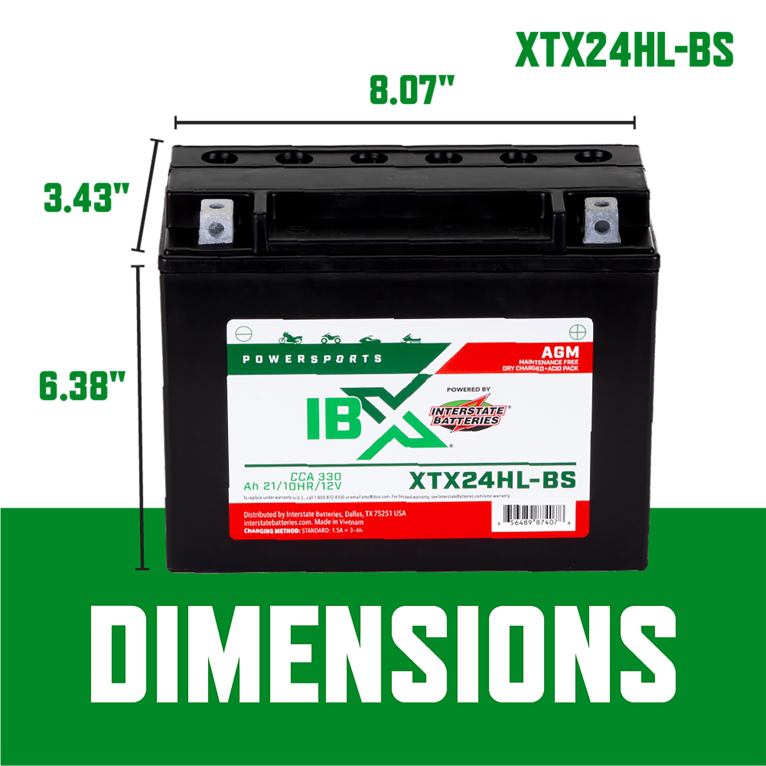 Interstate Batteries Ytx24Hl-Bs 12V 21Ah Powersports Battery 330Cca Agm Rechargeable Replacement Battery For Arctic Cat, Brp, Ya