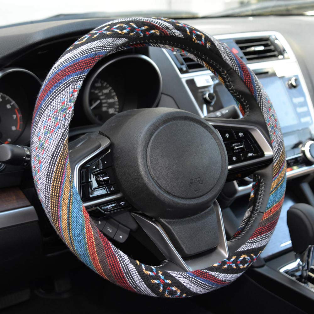 Bdk Woven Boho Bohemian Hippie Saddle Blanket Style Steering Wheel Cover For Women - Fits Most Standard Wheel Sizes 14.5 - 15 In